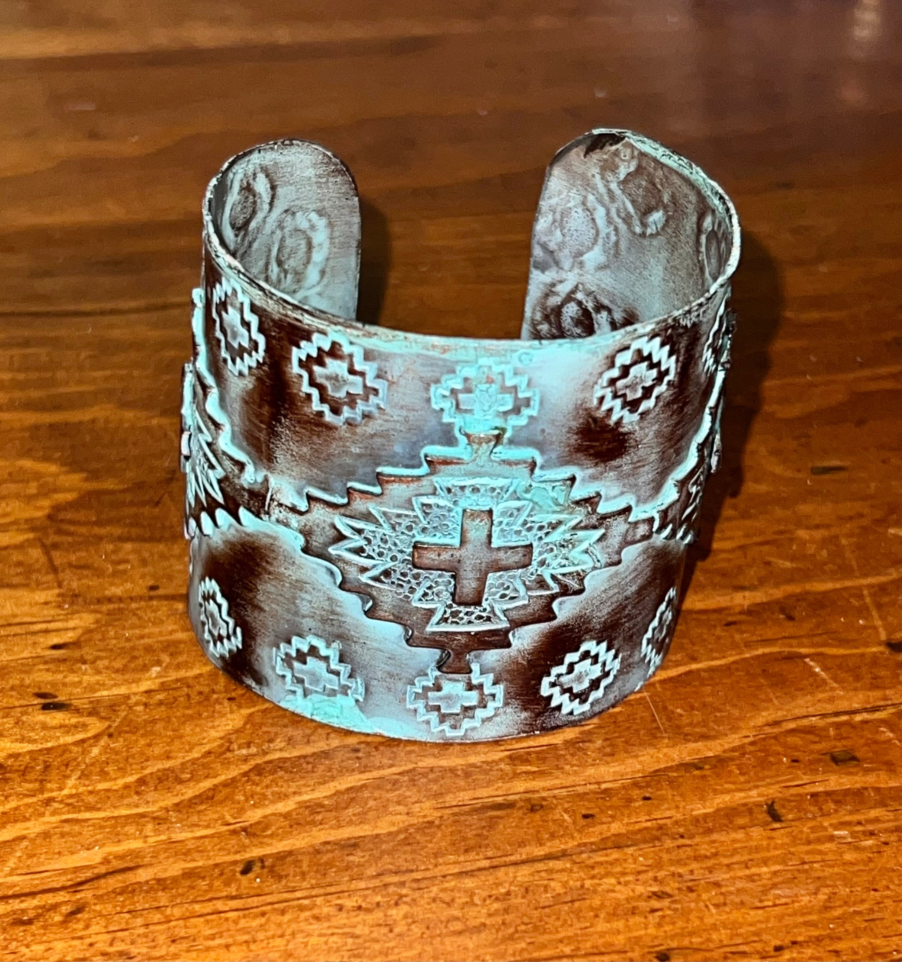 Brass Patina Cross Cuff Bracelet