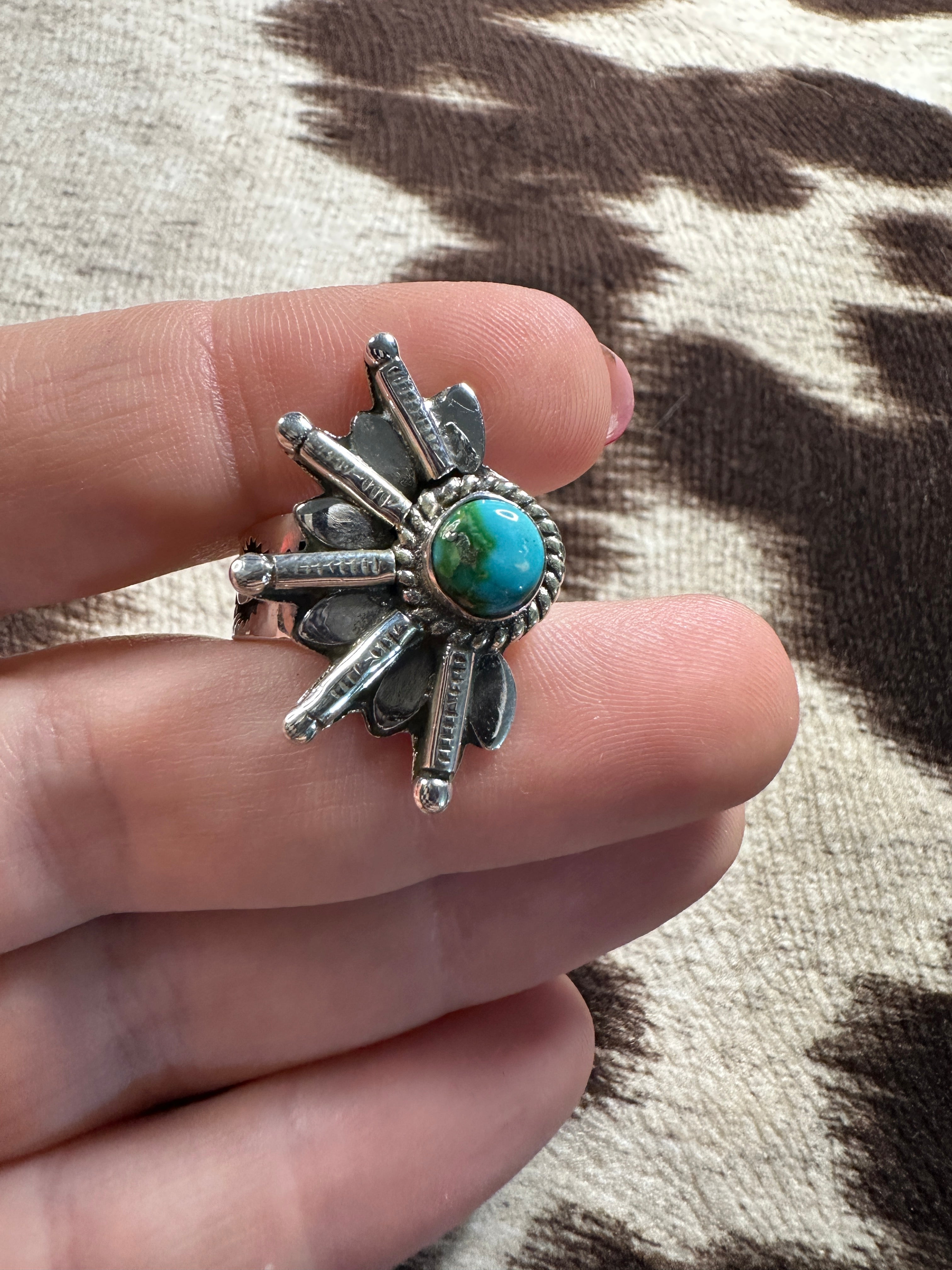 Beautiful Handmade Sonoran Mountain Turquoise And Sterling Silver Adjustable Crescent Ring