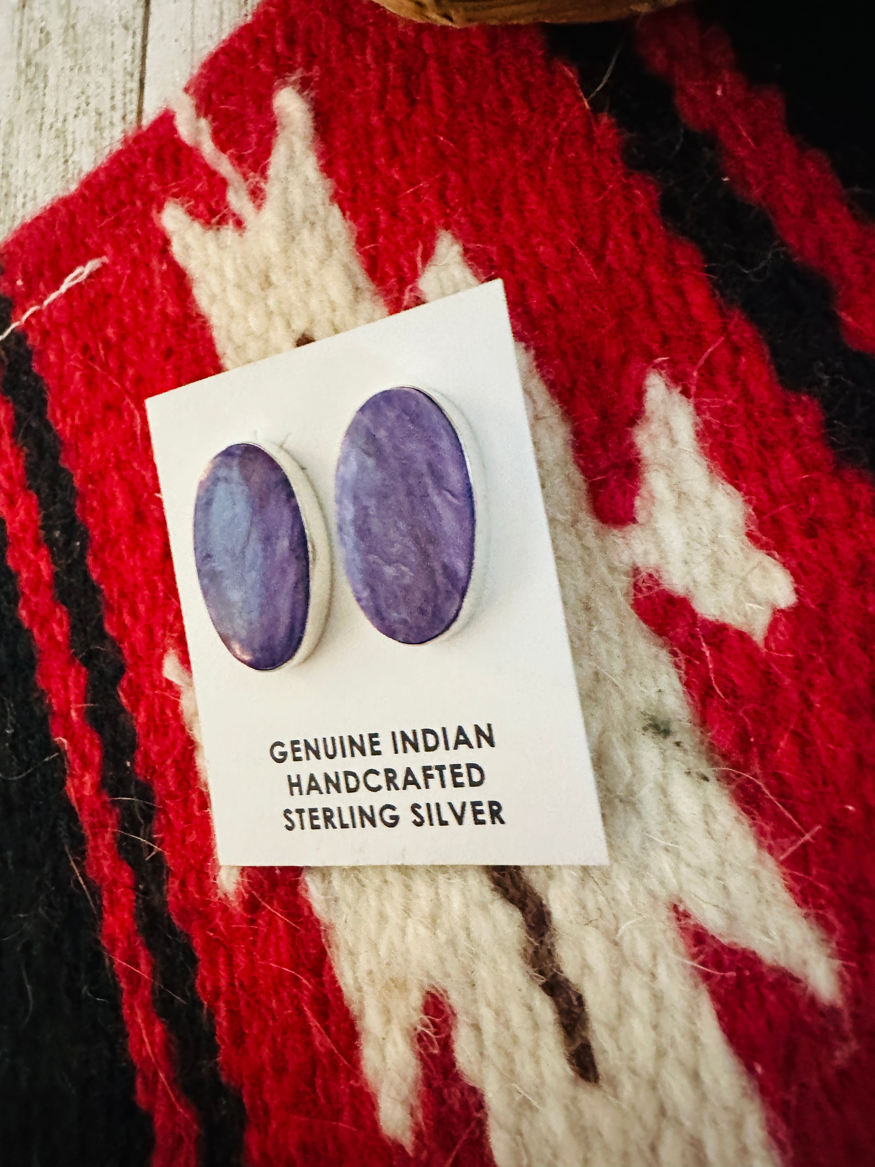 Handcrafted Sterling Silver And Charoite Stud Earrings