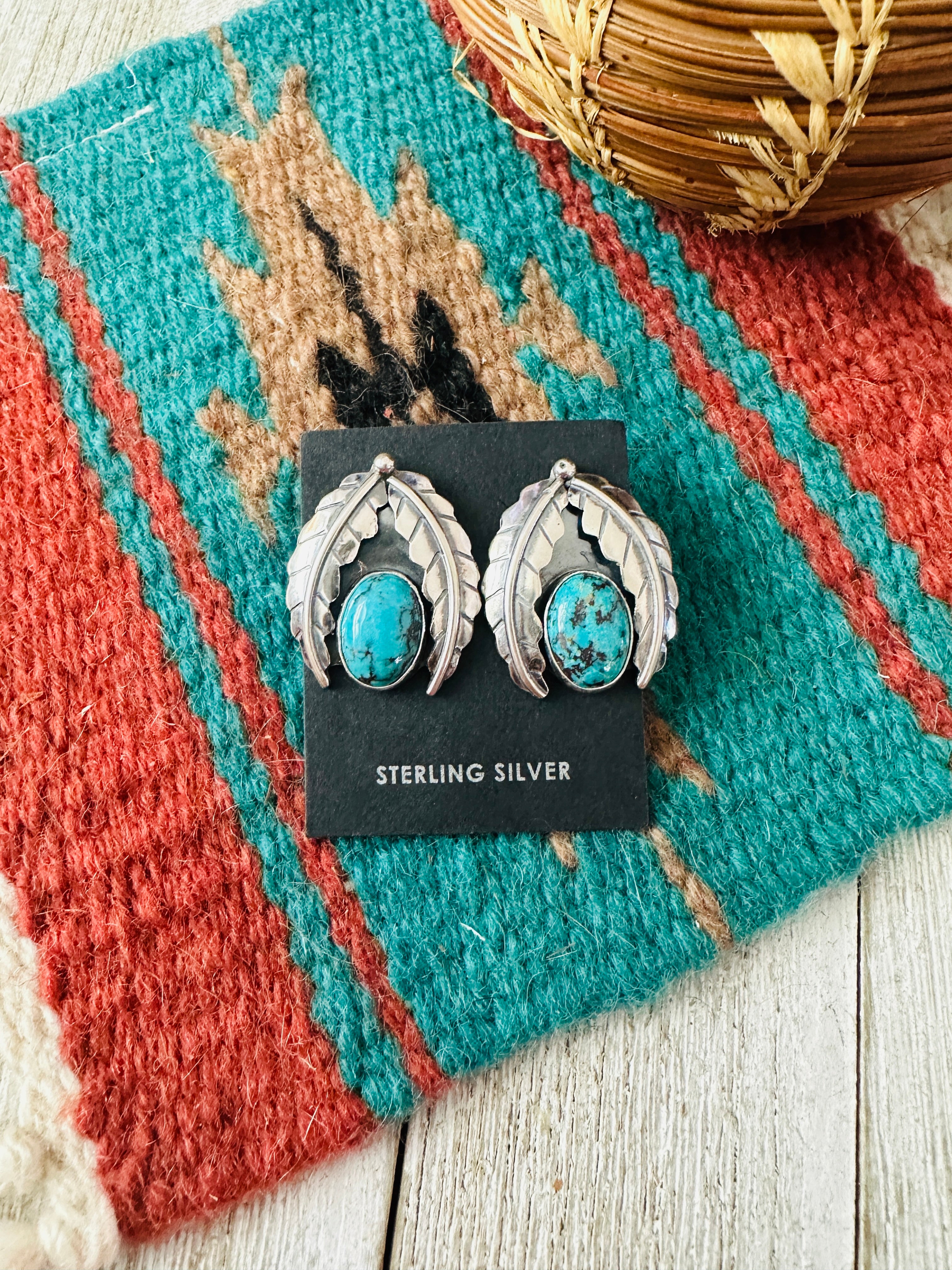 Handcrafted Sterling Silver & Turquoise Feather Post Earrings
