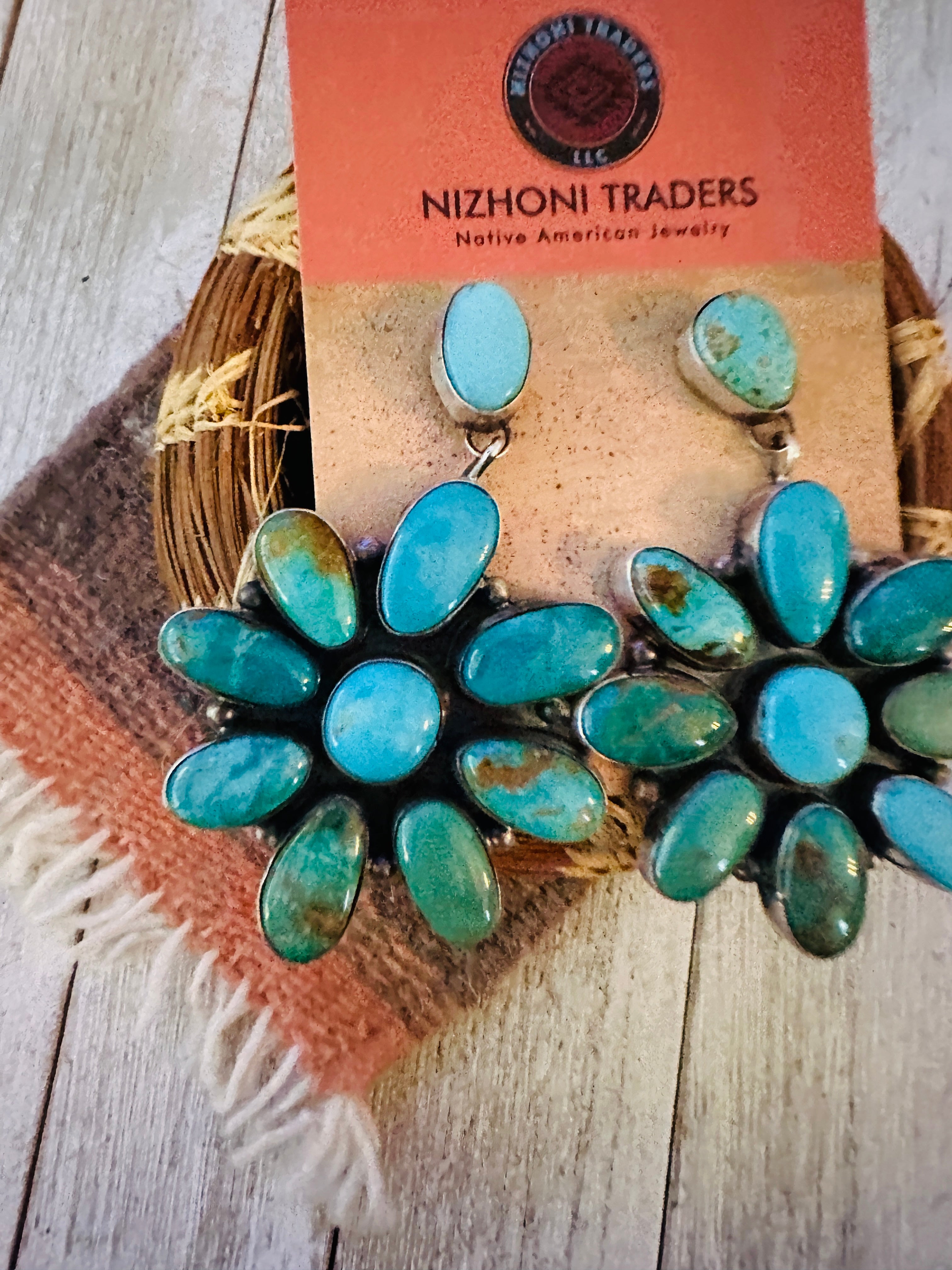 Handcrafted Turquoise & Sterling Silver Cluster Earrings by Sheila Becenti