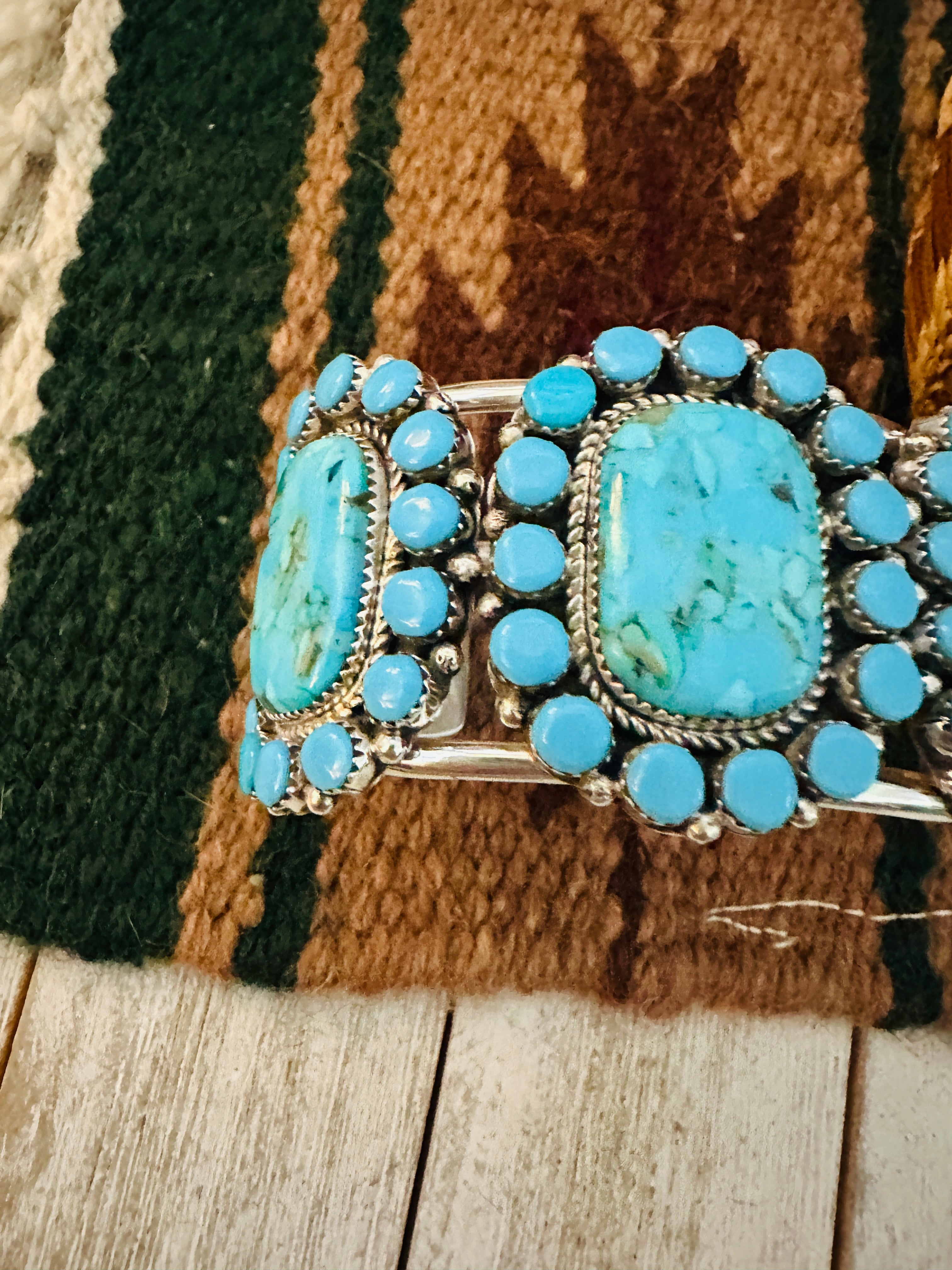 Navajo Kingman Turquoise & Sterling Silver Cuff Bracelet /