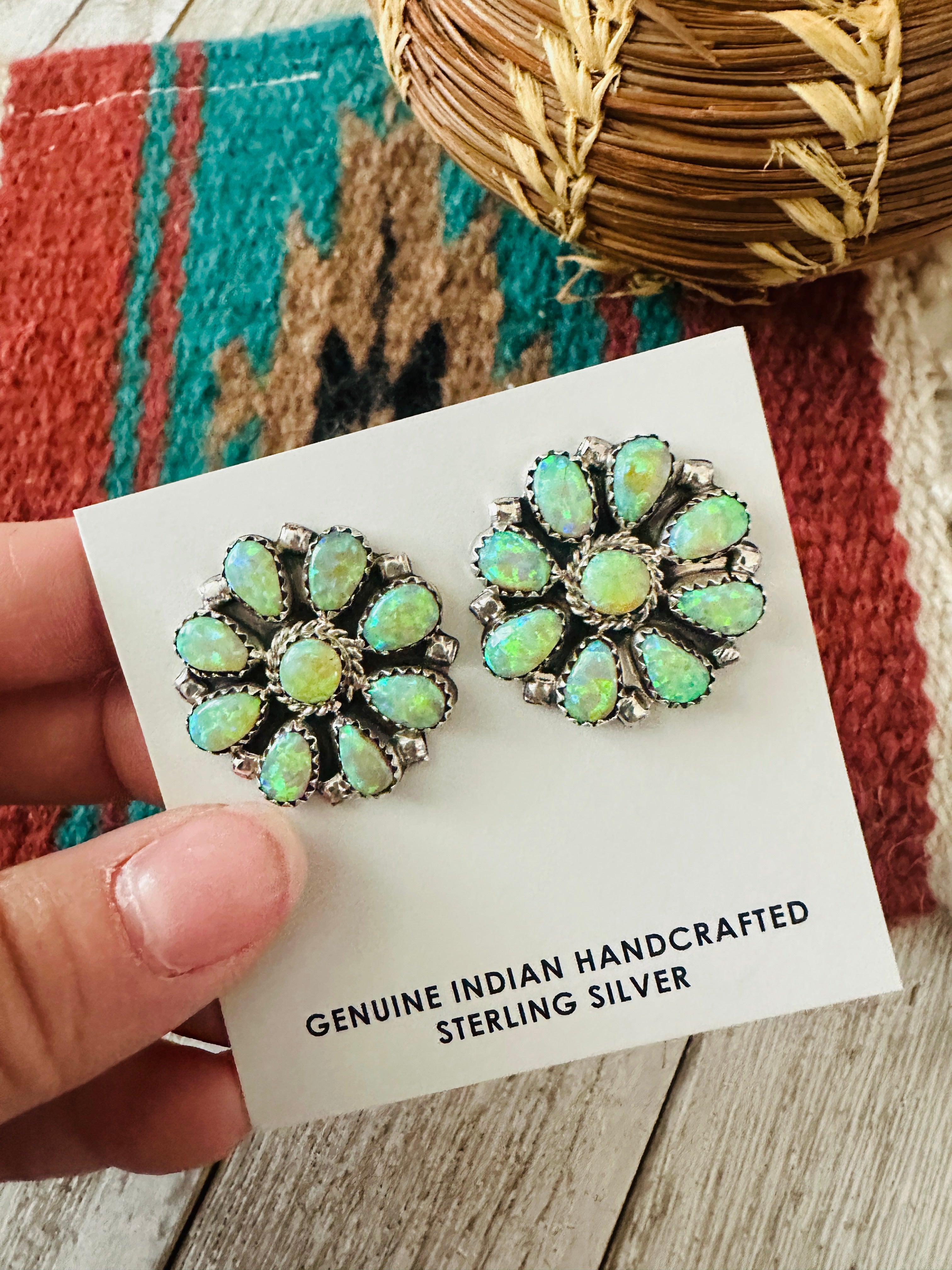 Handcrafted Opal & Sterling Silver Cluster Post Earrings