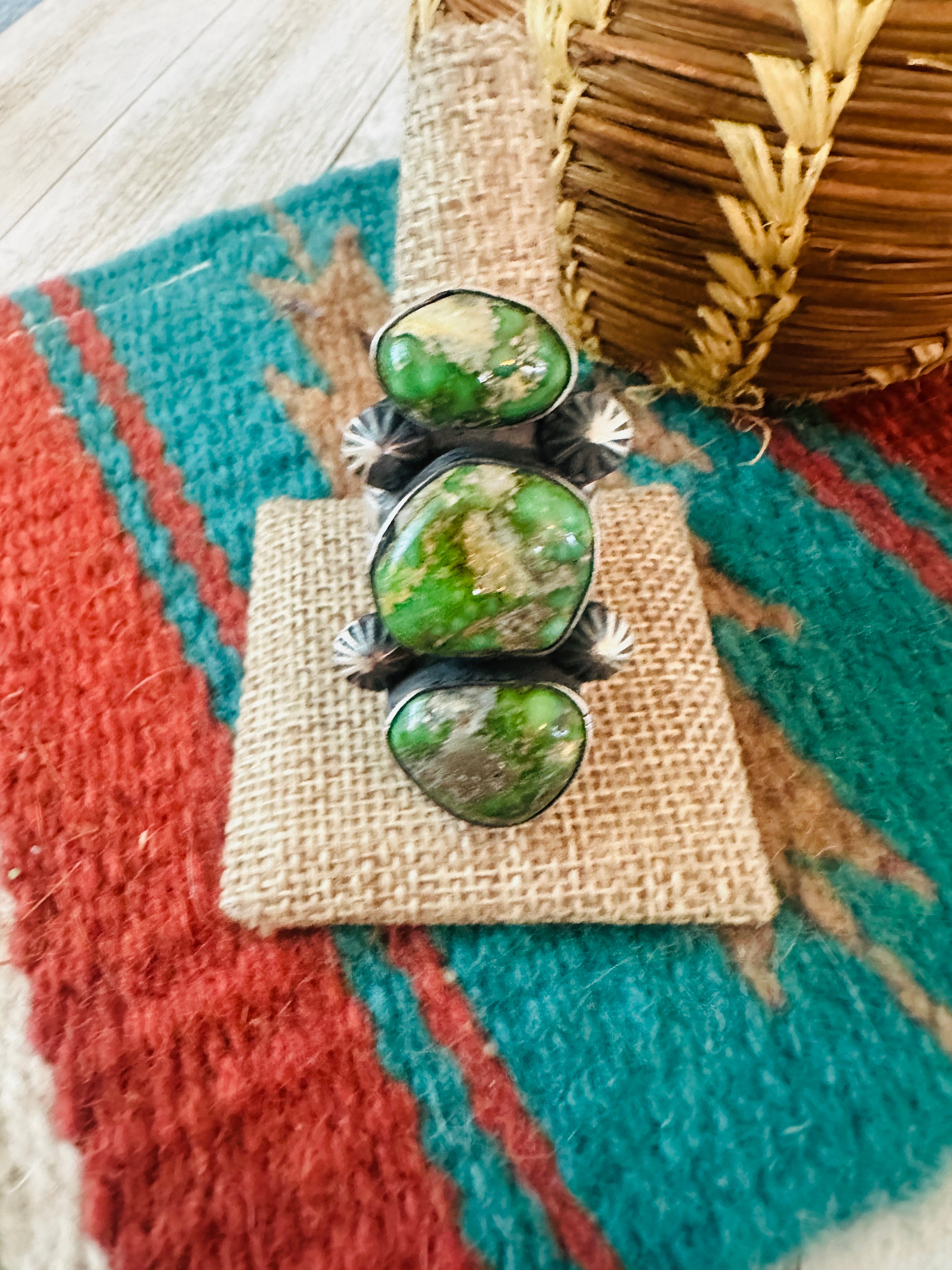 Handcrafted Sonoran Gold Turquoise & Sterling Silver Ring Chimney Butte Size 11