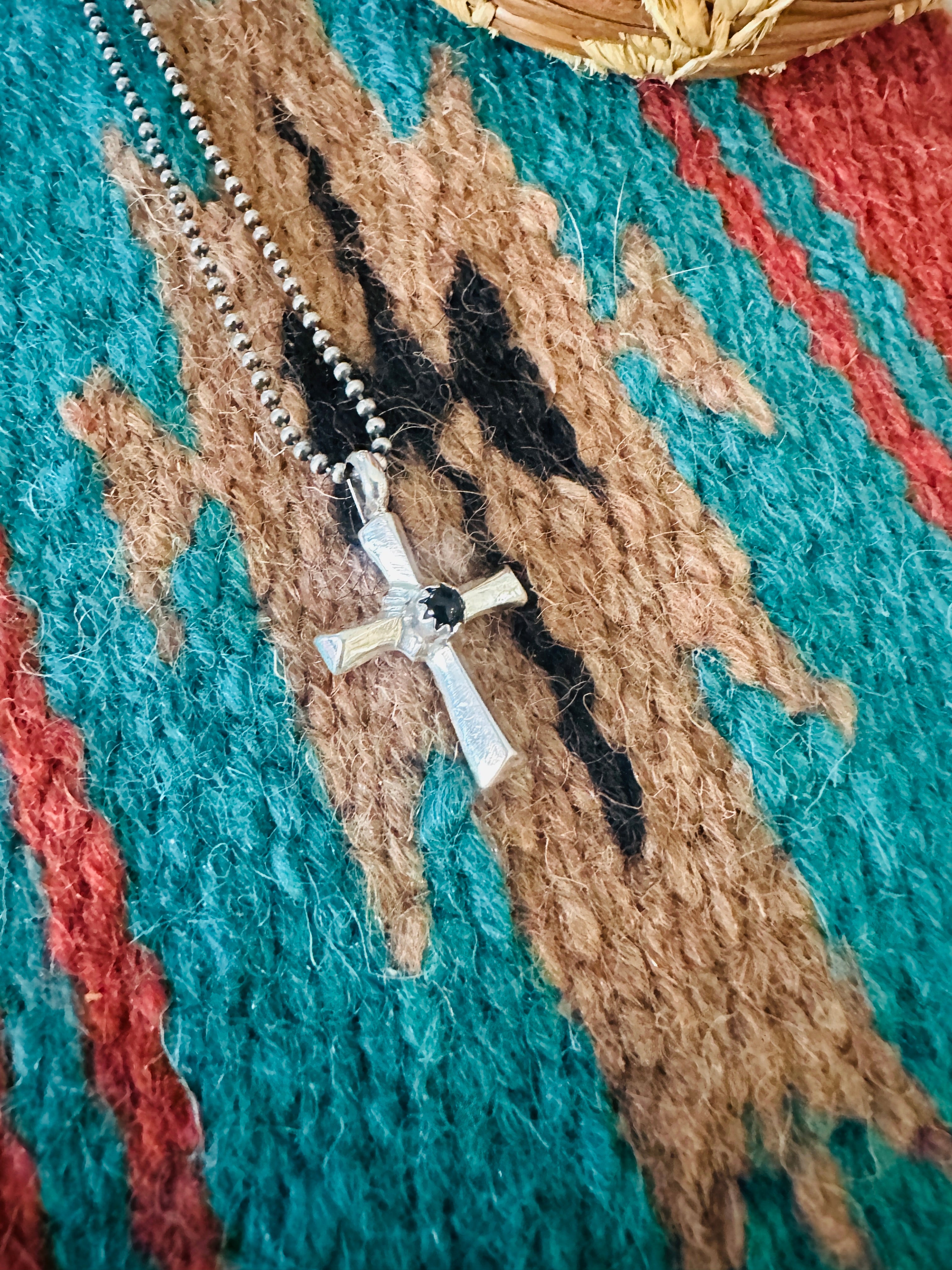 Handcrafted Black Onyx & Sterling Silver Cross Pendant CR29