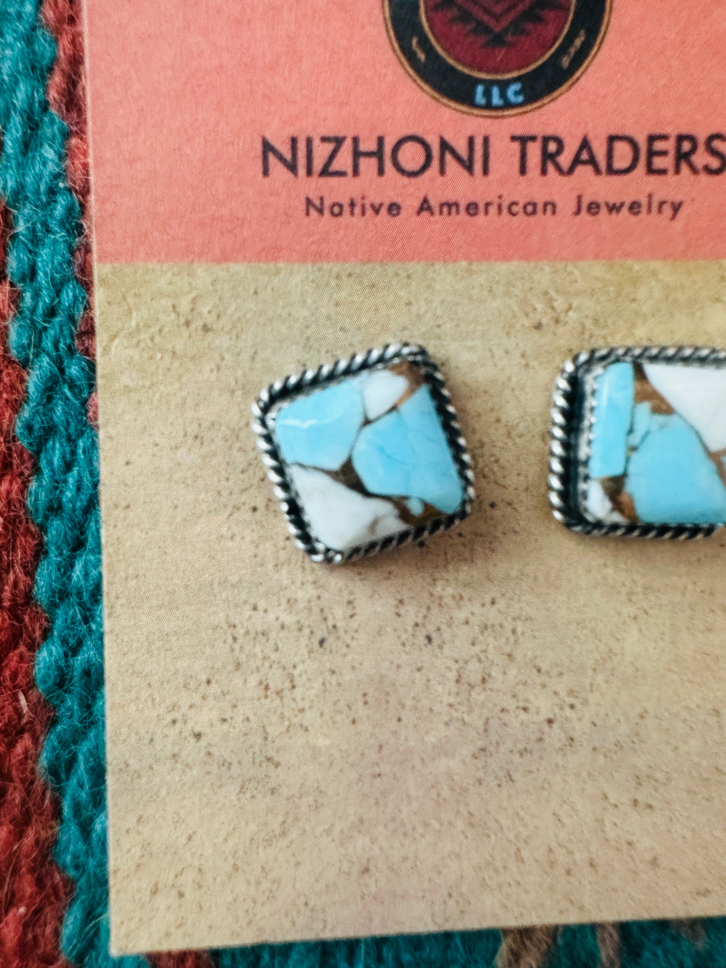 Handcrafted Cotton Candy and Sterling Silver Stud Earrings- Blue