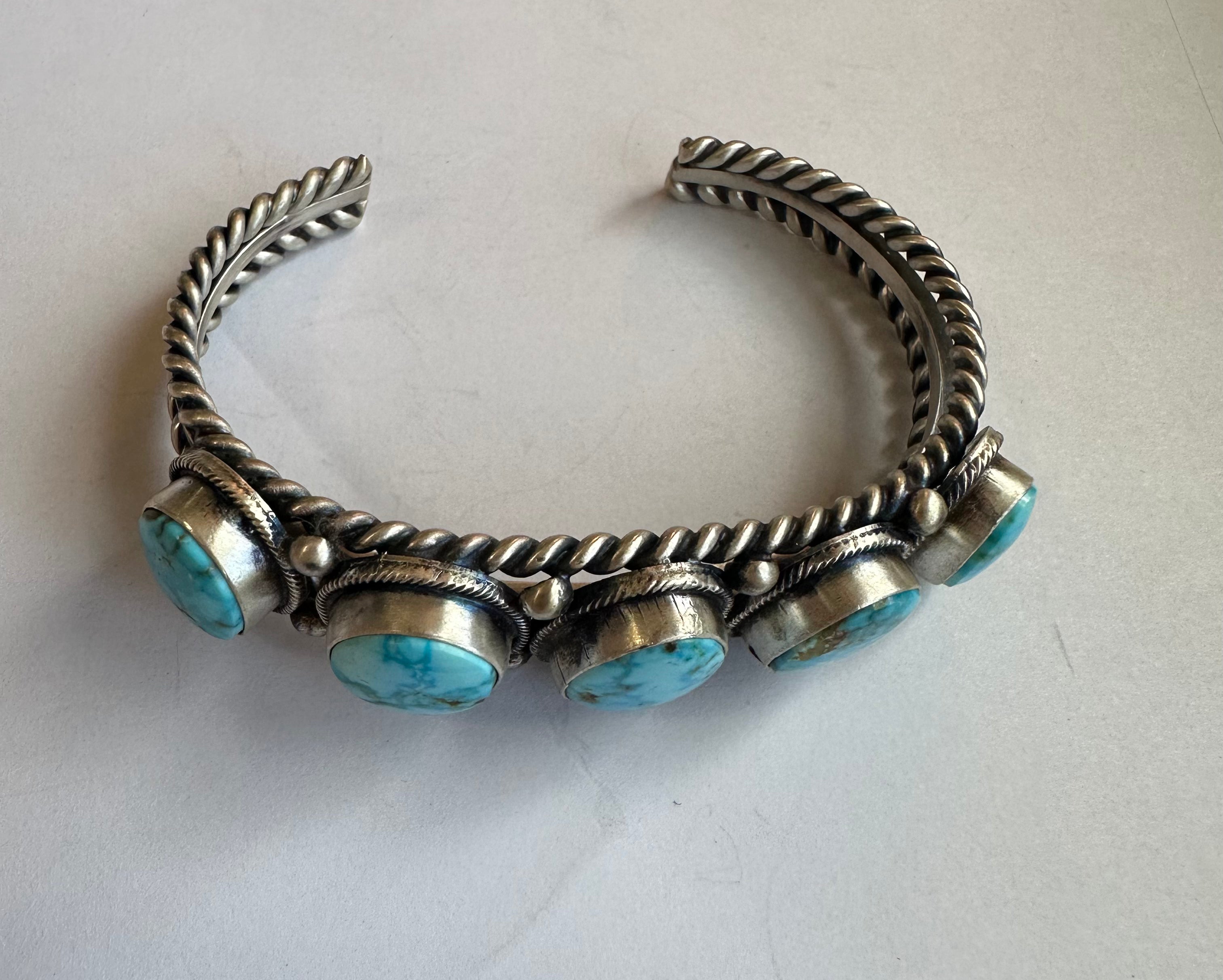 Navajo Sterling Silver & Turquoise 5 Stone Cuff Bracelet By B Johnson /