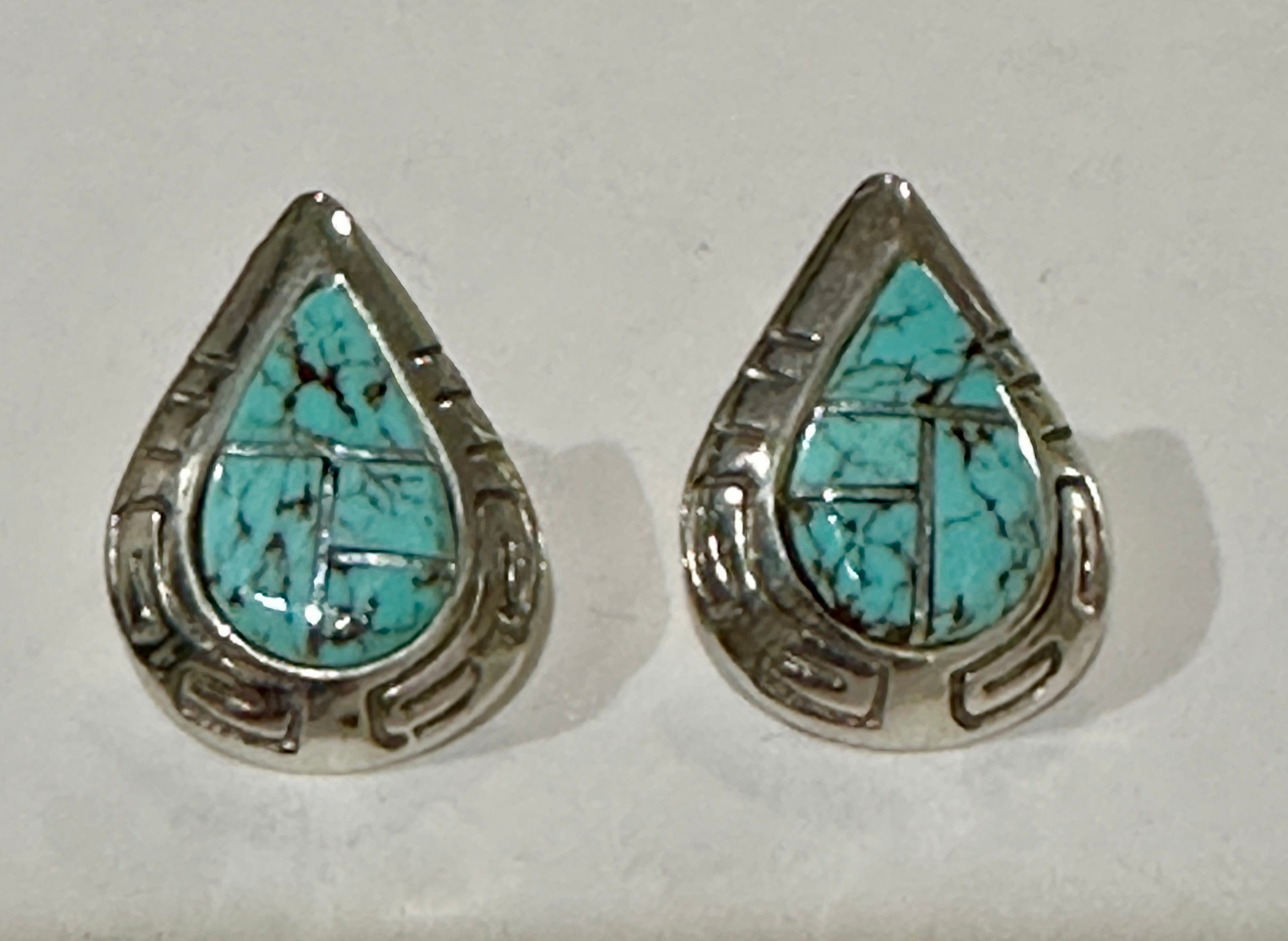 Handcrafted Turquoise 8 & Sterling Silver Tear Drop Stud Earrings