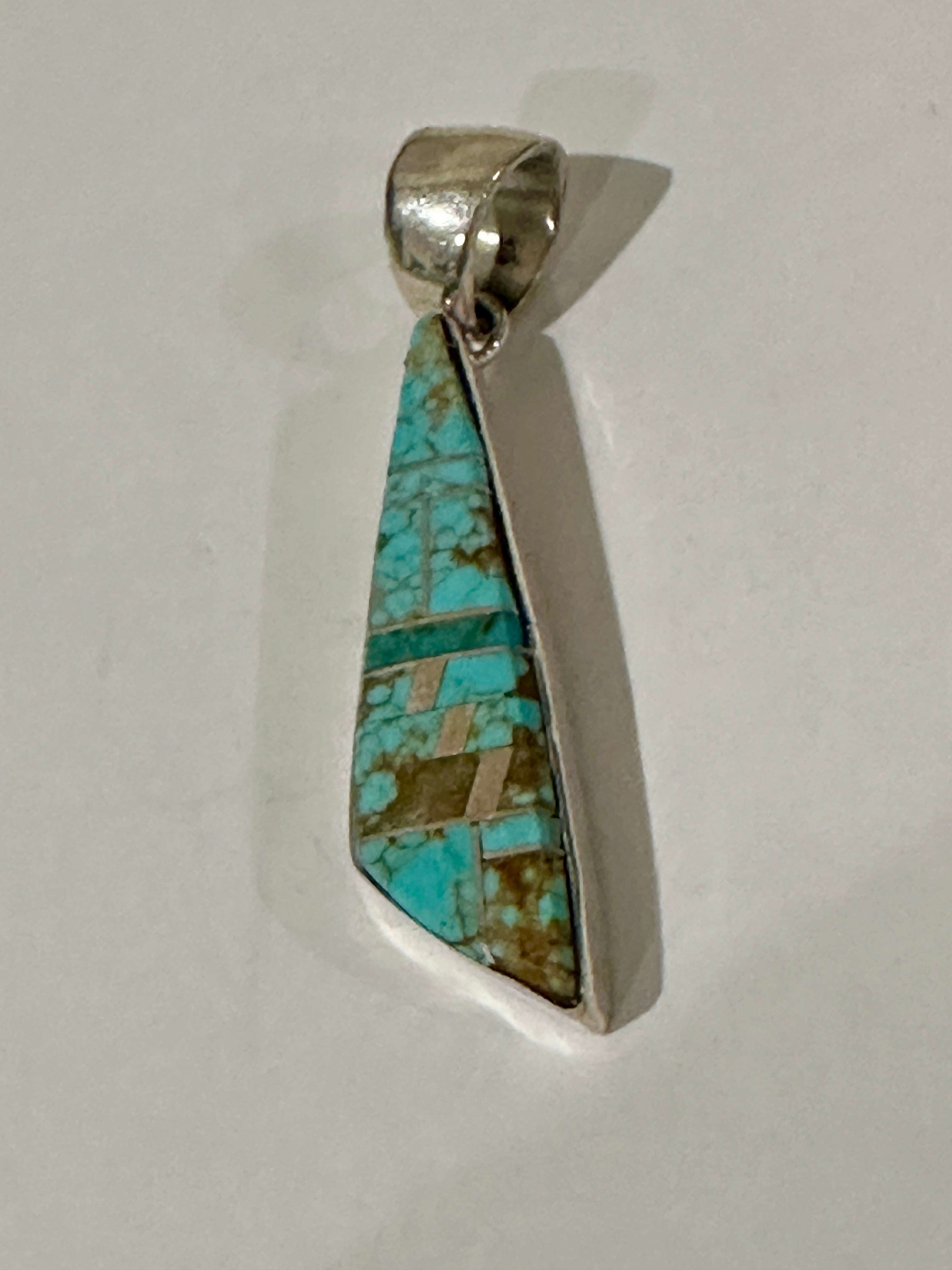 Handcrafted Turquoise 8 & Sterling Silver Pendant Necklace 24”