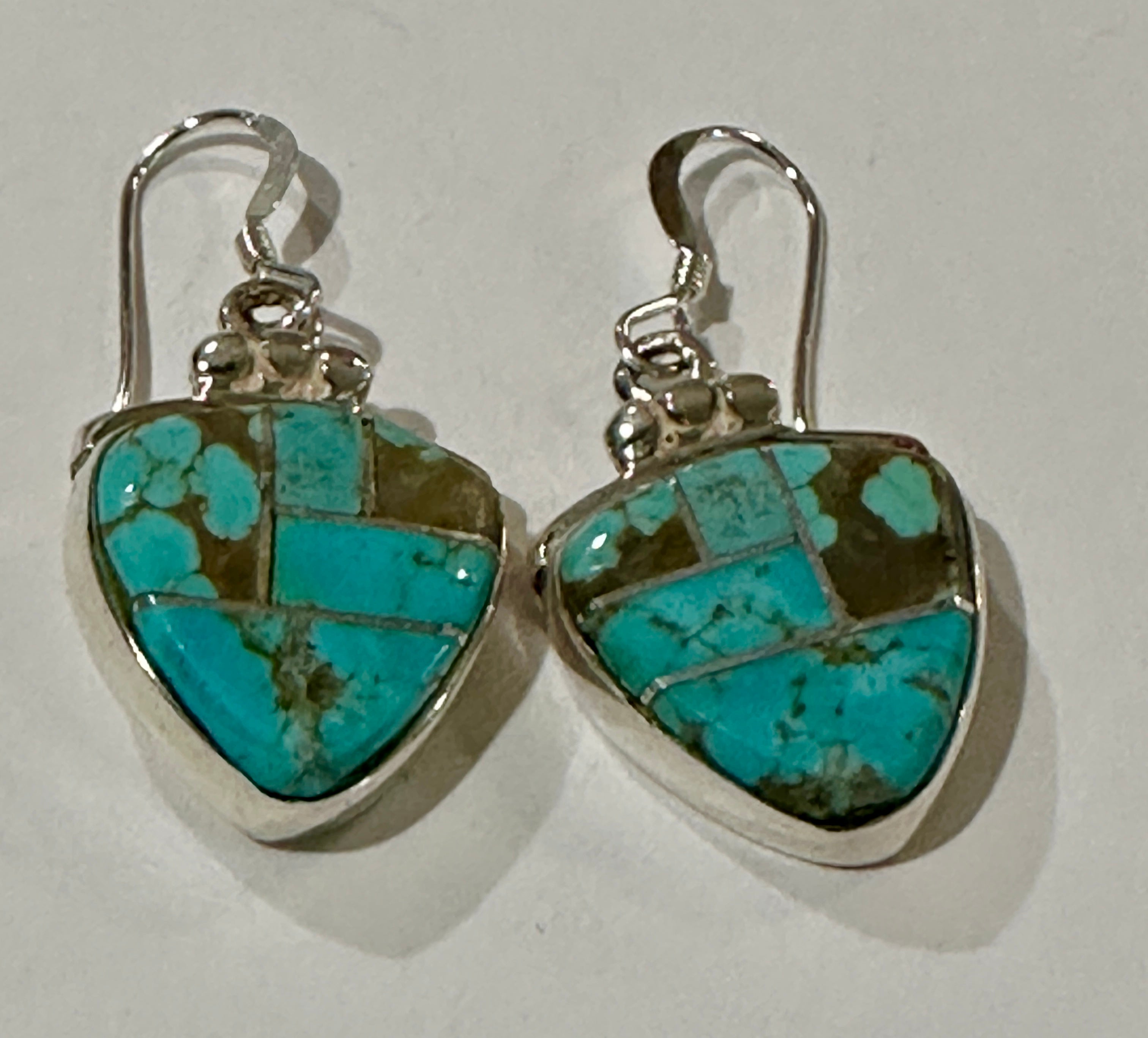 Handcrafted Turquoise 8 & Sterling Silver Inlay Berry Dangle Earrings