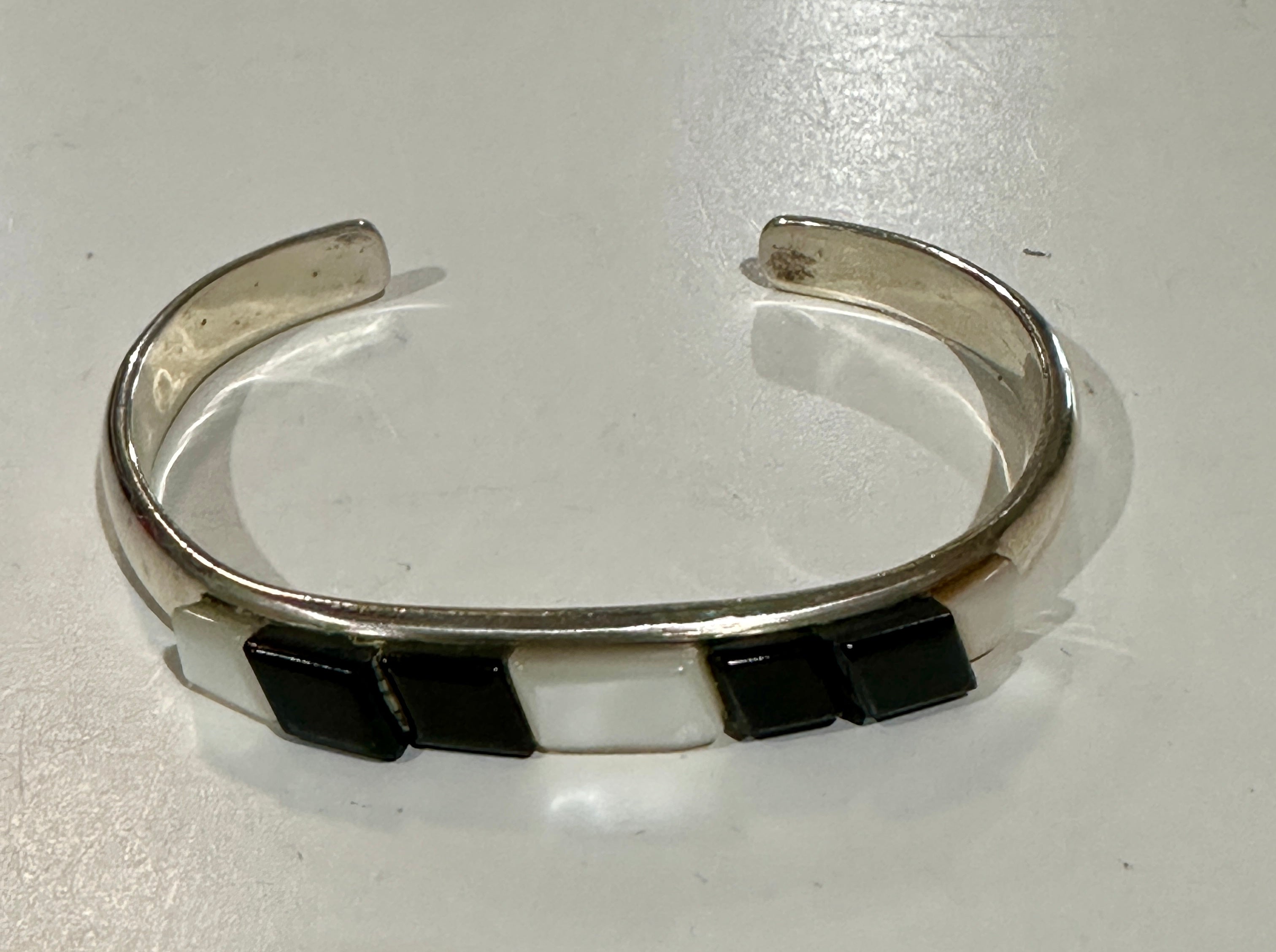 Handcrafted Onyx, Opal & Sterling Silver Inlay Cuff Bracelet