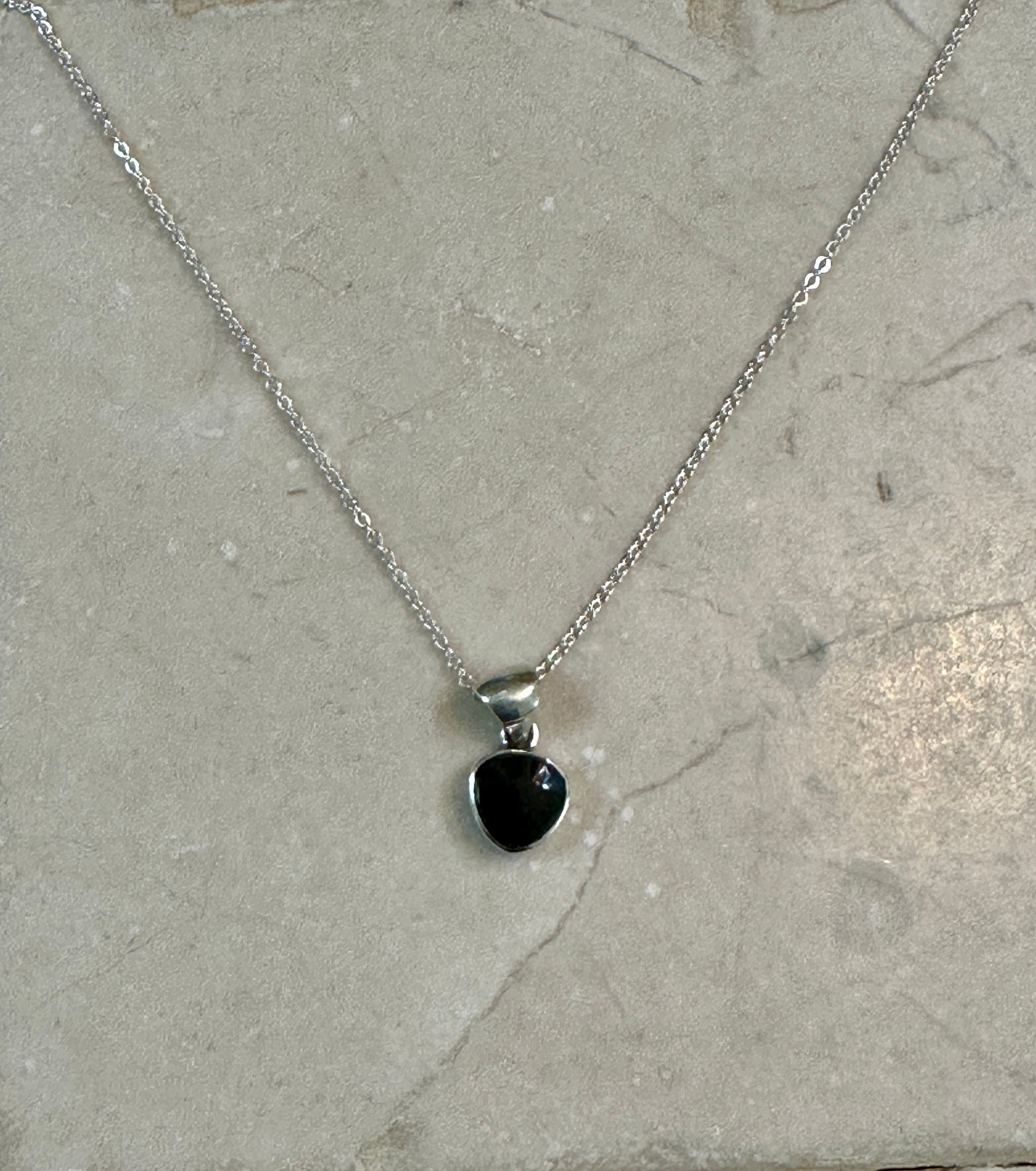 Petite Black Onyx Pendant & Sterling Silver Necklace