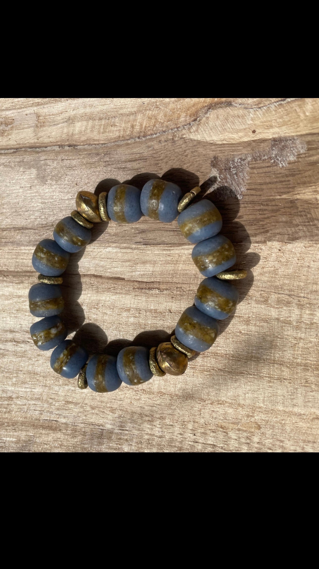 Handcrafted Blue & Gold Beaded Bracelet high quality