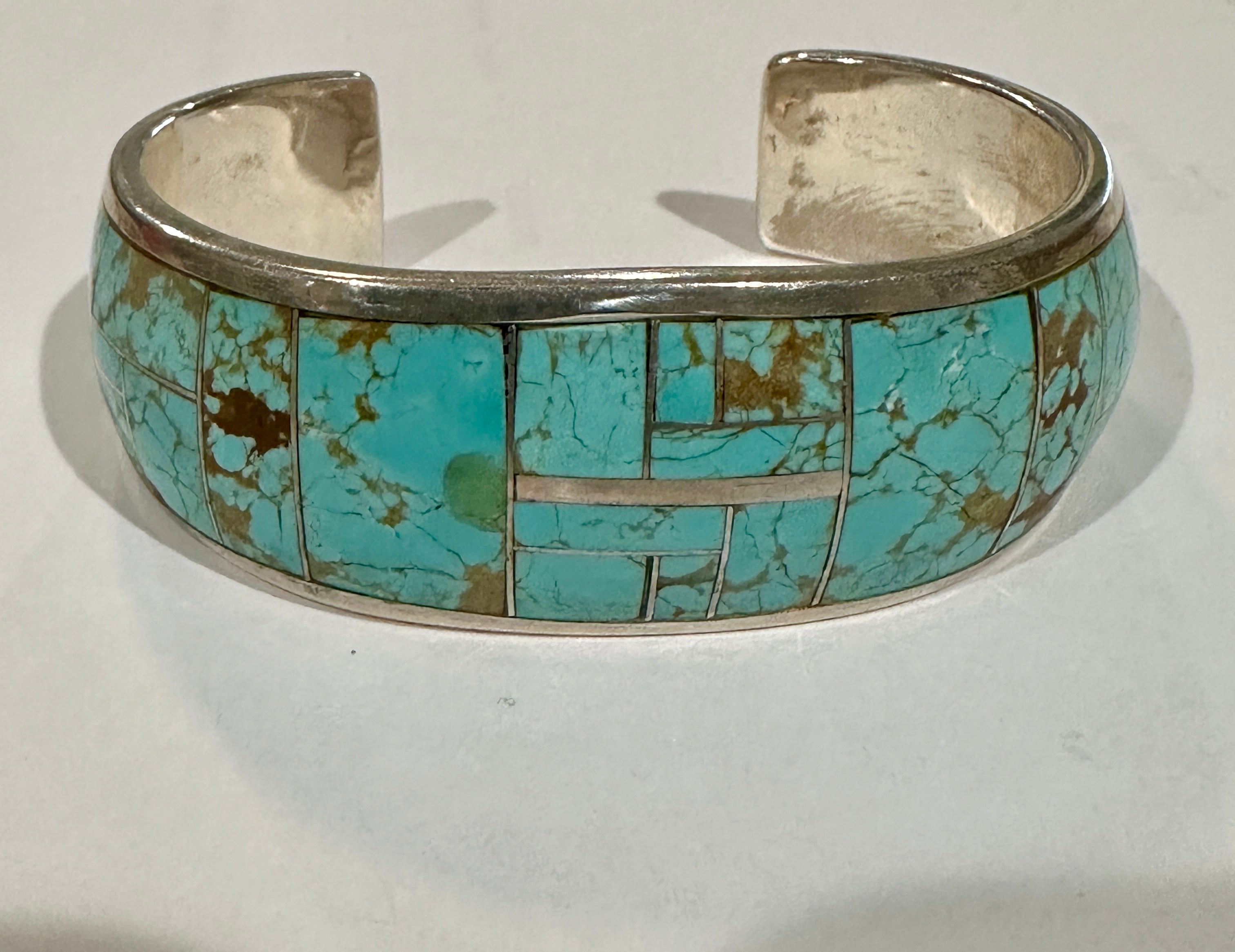 Handcrafted Turquoise 8 & Sterling silver 7/8” Wide Cuff Bracelet