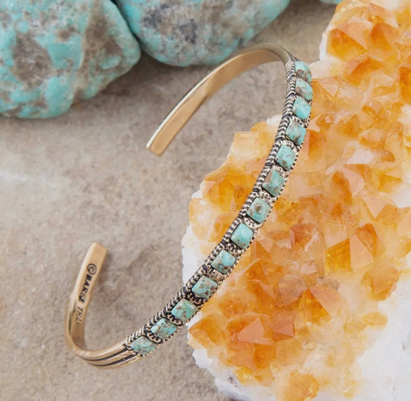 “The Golden Collection” Stacker Cuff Handmade Natural Turquoise Gold Plated Adjustable Bracelet Cuff