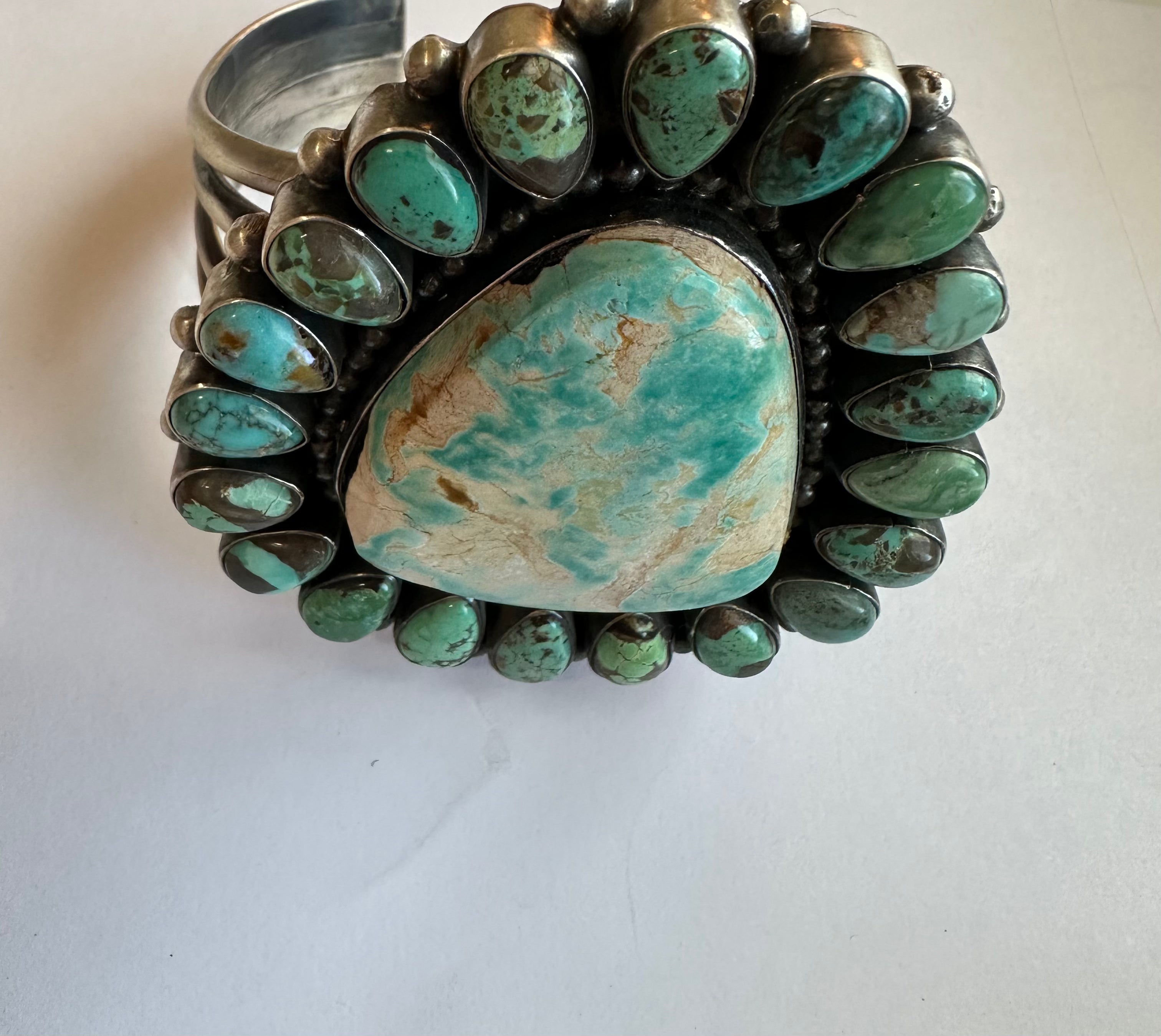 Navajo Sterling Silver & Turquoise Cuff Bracelet By B Yellowhorse /