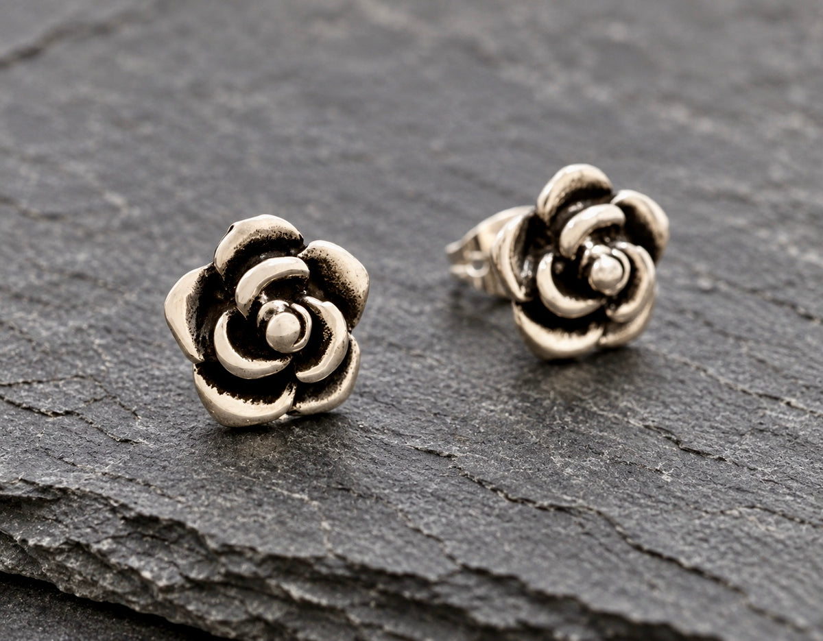 Vintage Style Sterling Silver Flower Stud Earrings