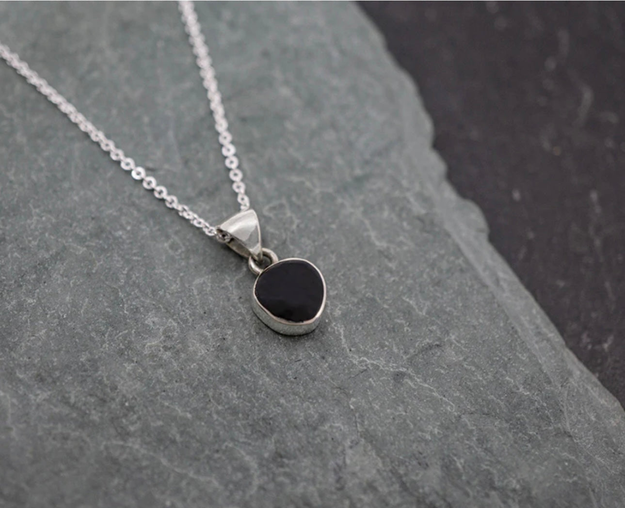 Petite Black Onyx Pendant & Sterling Silver Necklace