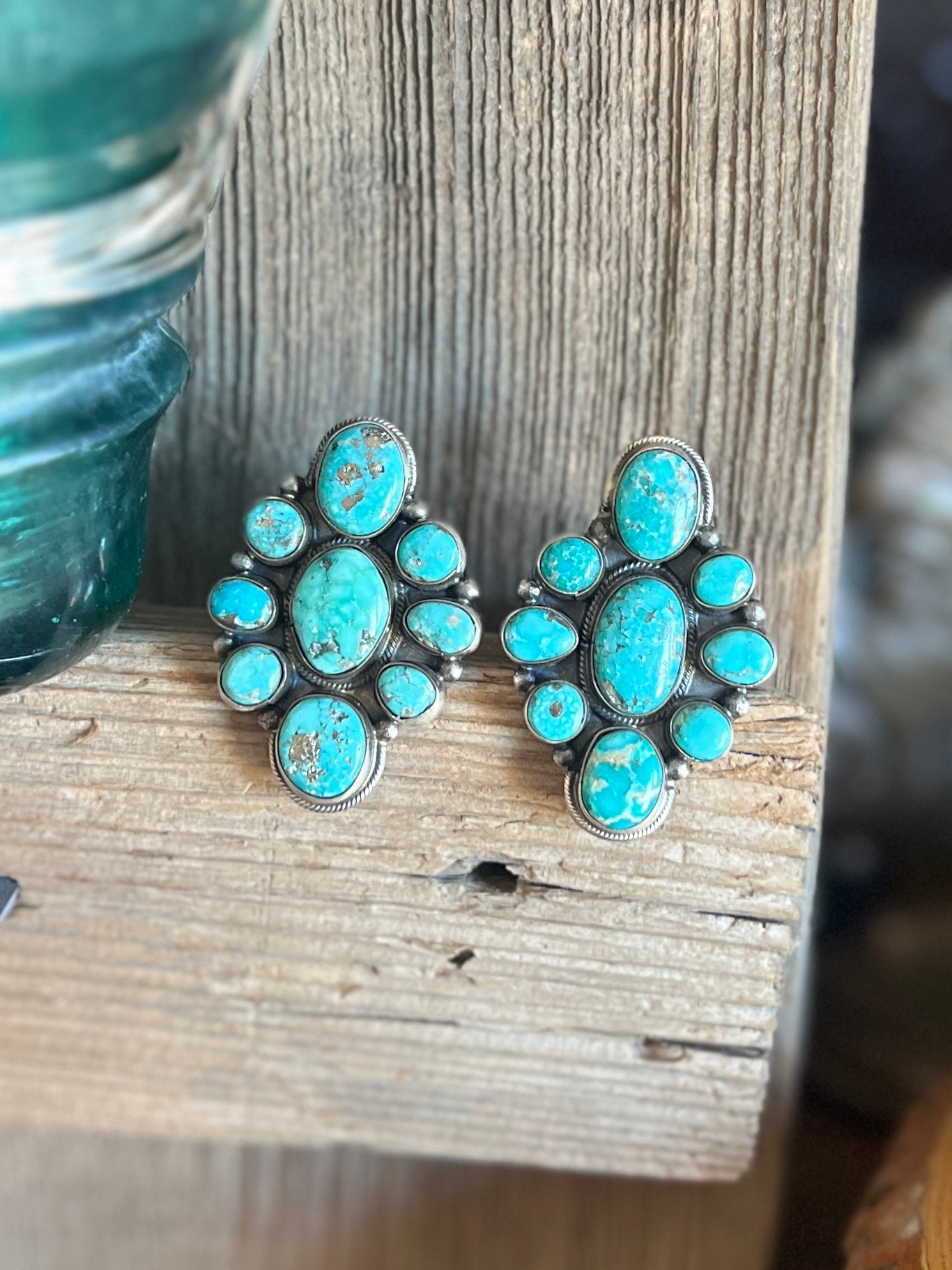 Handcrafted Sterling Silver and Natural Campitos Turquoise Cluster Rings by Sheila Becenti
