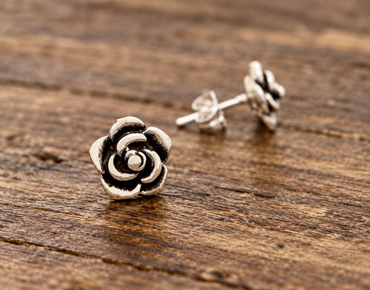 Vintage Style Sterling Silver Flower Stud Earrings