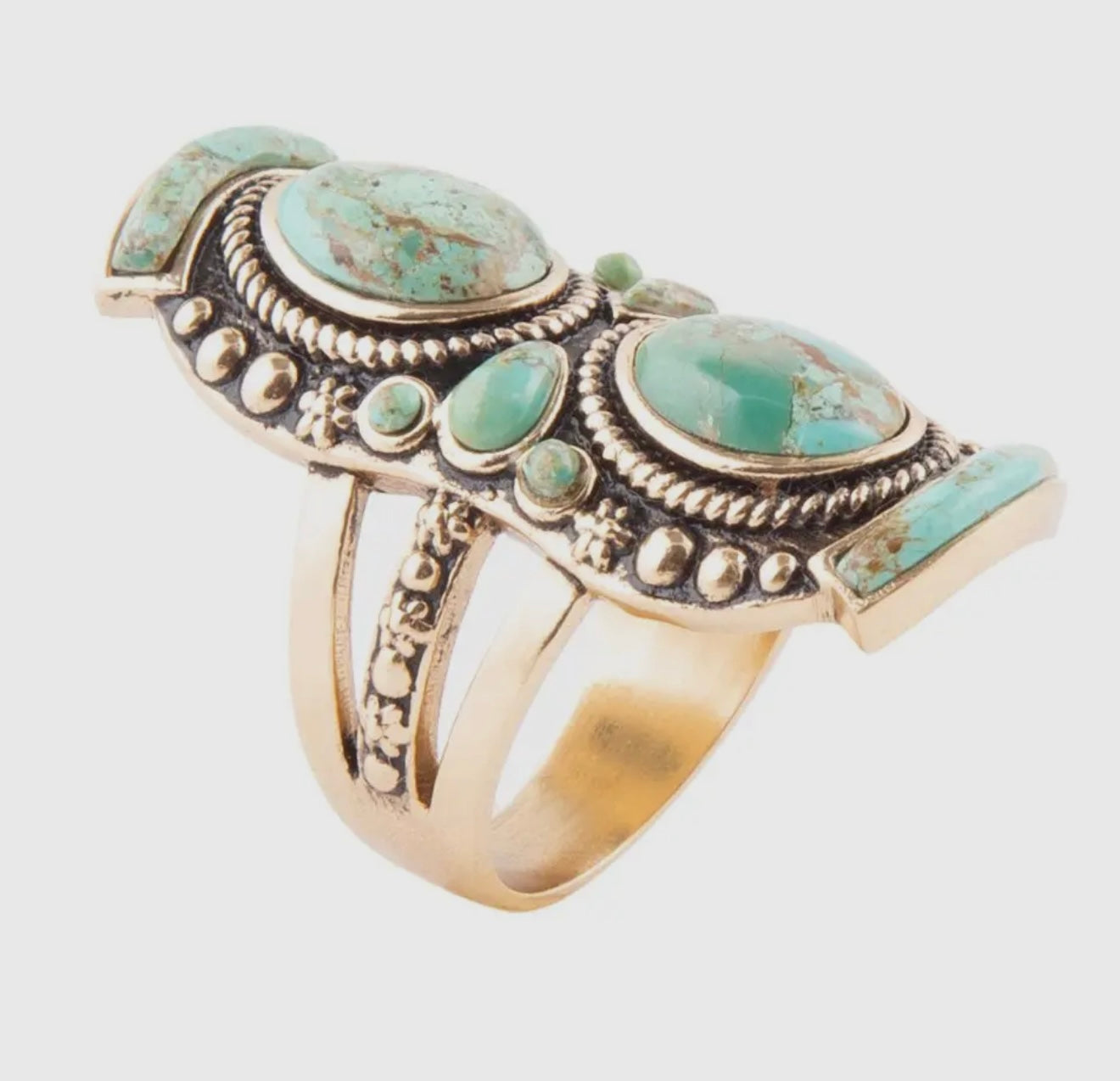 “The Golden Collection” Double Up Turquoise Ring Handmade Gold Plated Ring