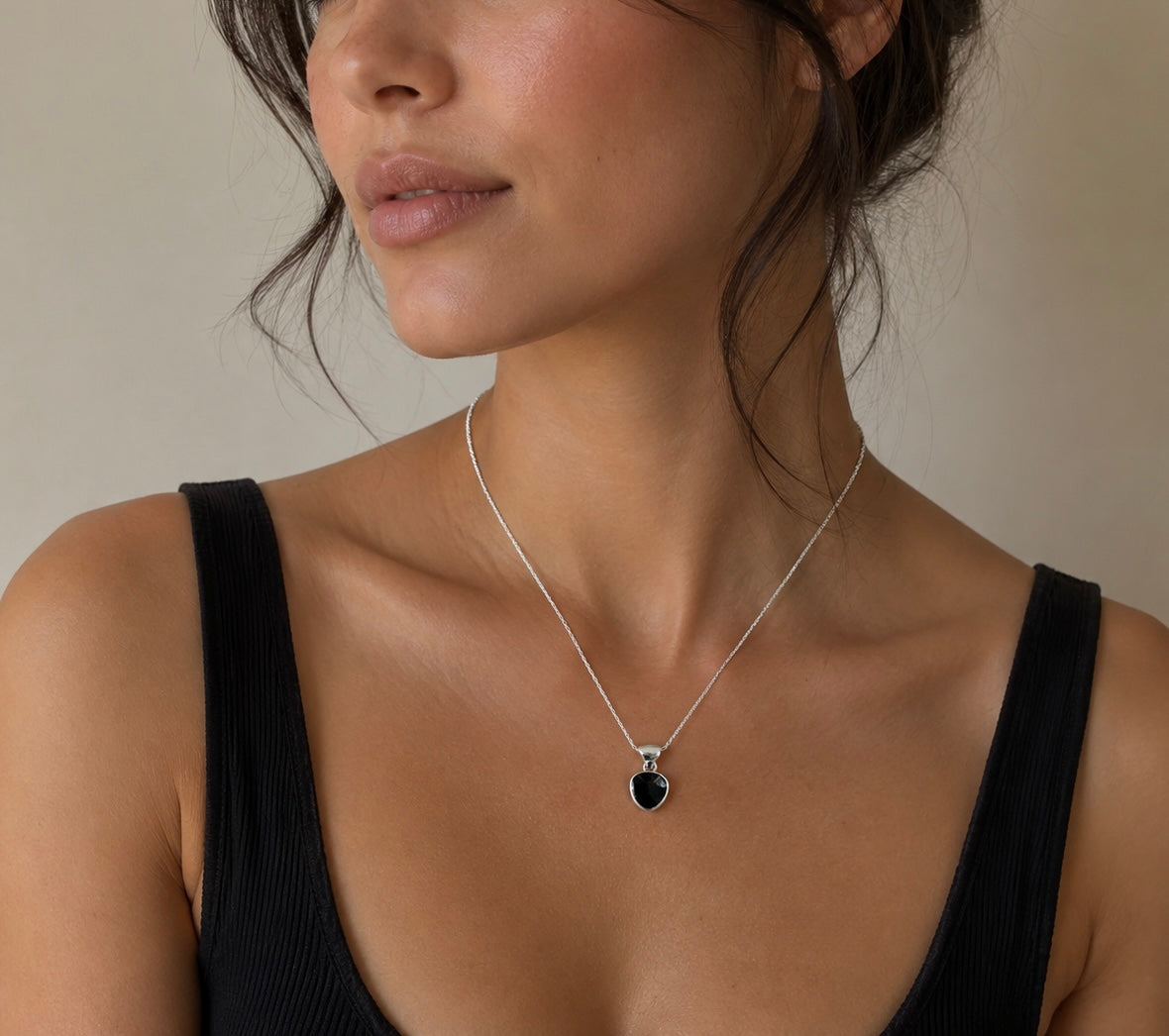 Petite Black Onyx Pendant & Sterling Silver Necklace