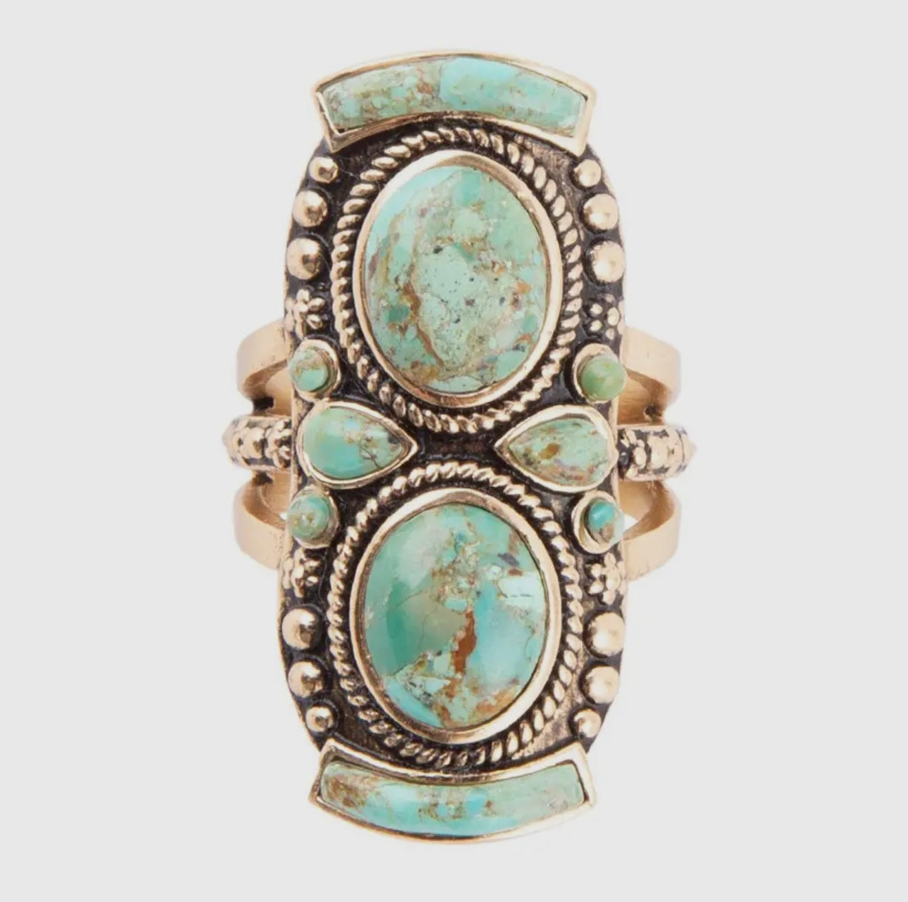 “The Golden Collection” Double Up Turquoise Ring Handmade Gold Plated Ring