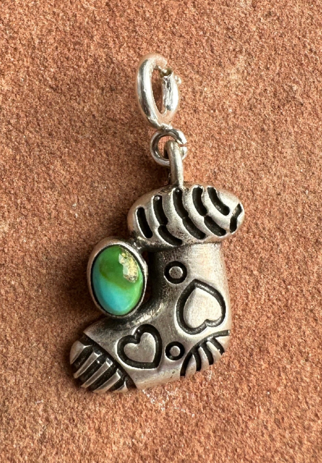 Handmade Sterling Silver and Sonoran Mountain Turquoise STOCKING Charm