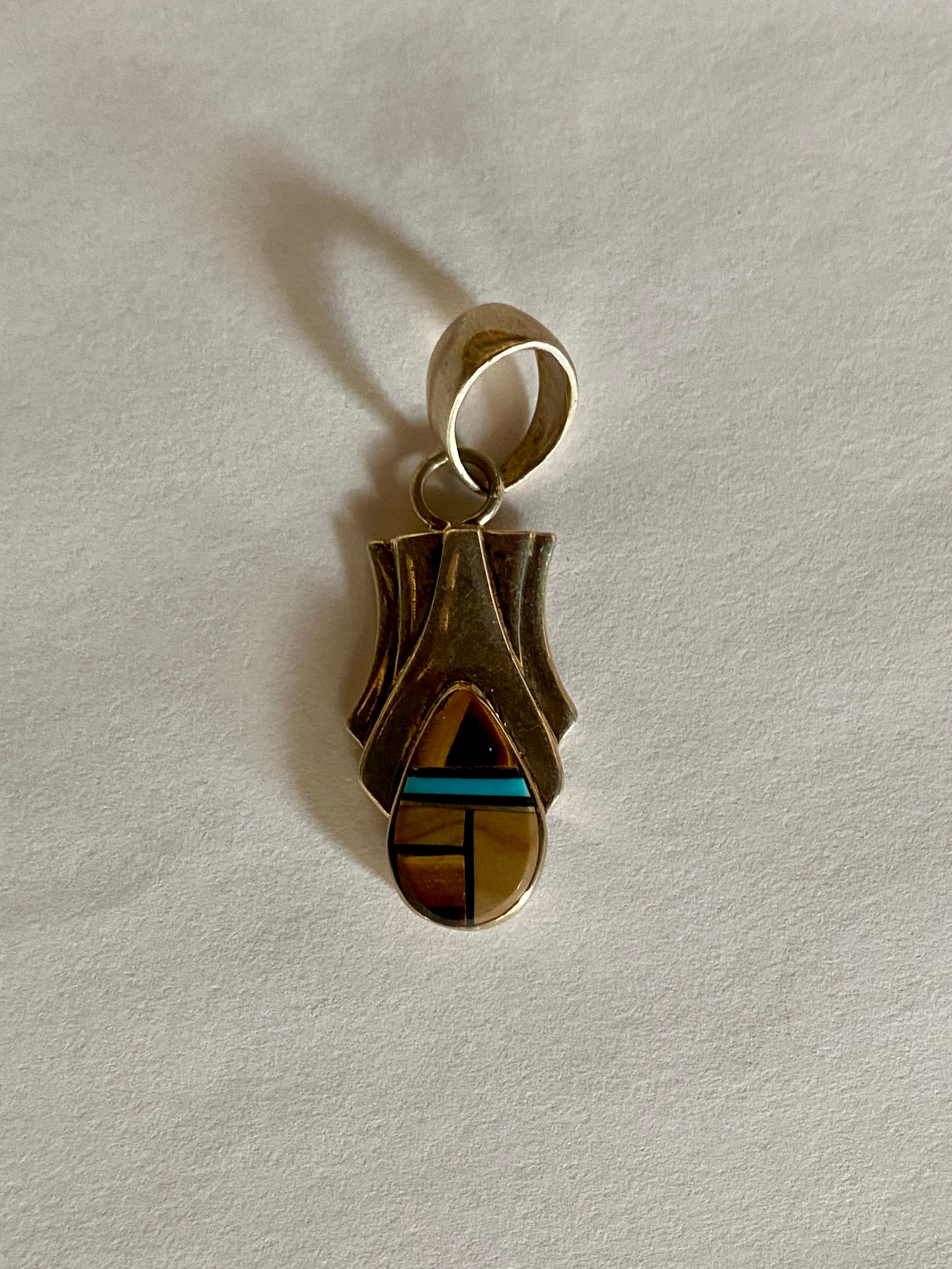 Handcrafted Turquoise, Onyx, Petrified Wood Pendant