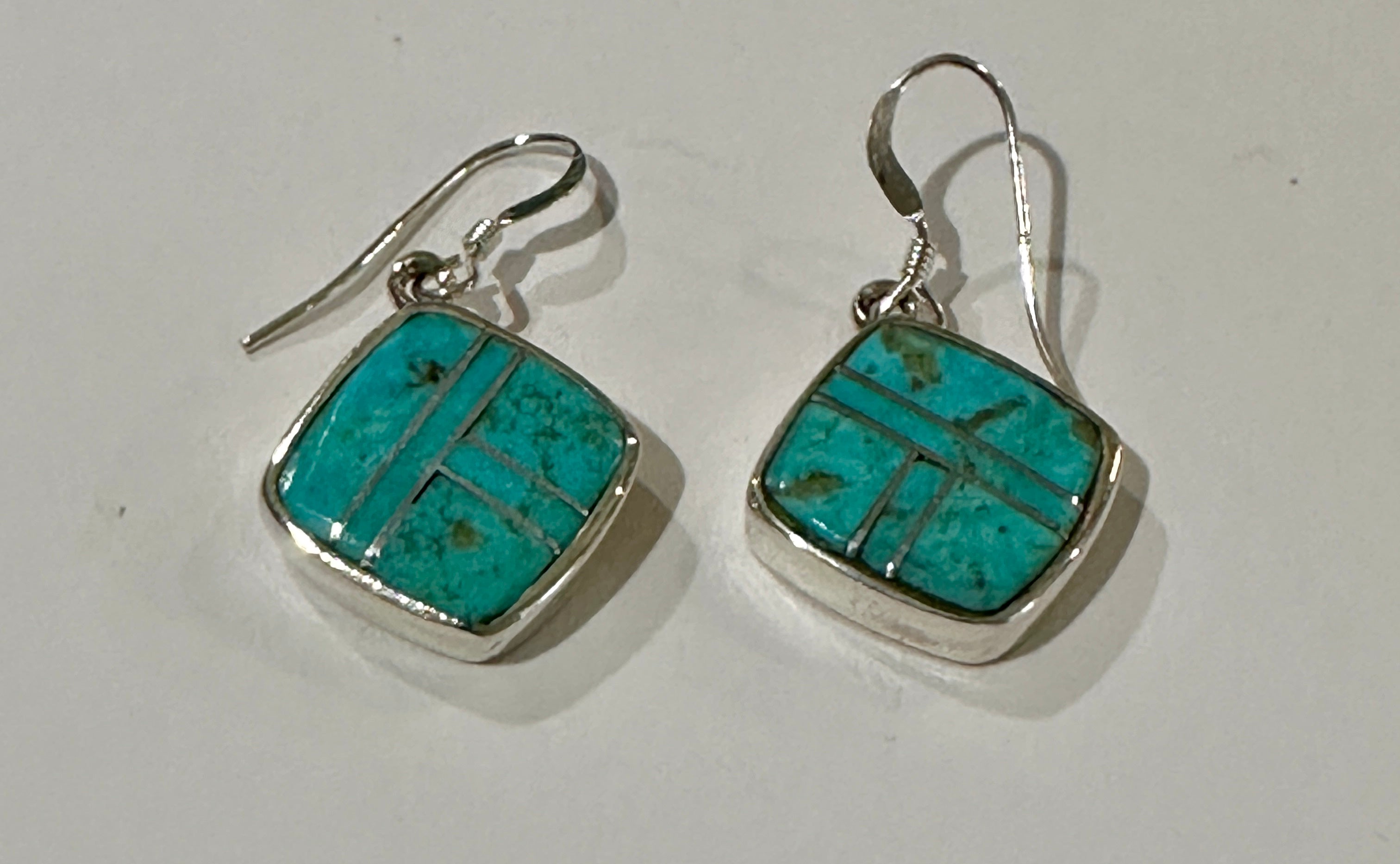 Handcrafted Turquoise 8 & Sterling Silver Mini Square Dangle Earrings