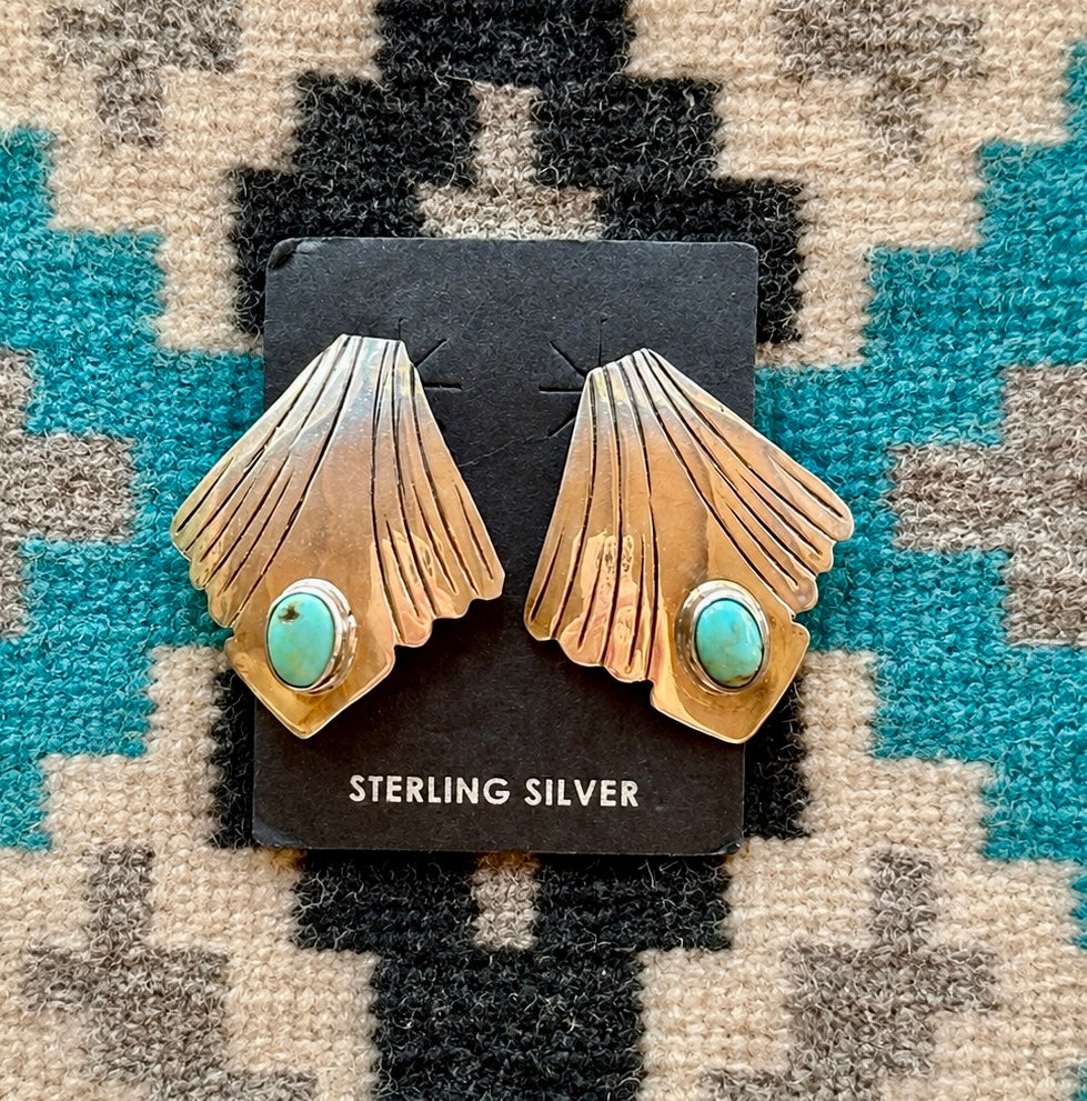 Handcrafted Sterling Silver & Turquoise Shell Shape Stud Post Earrings