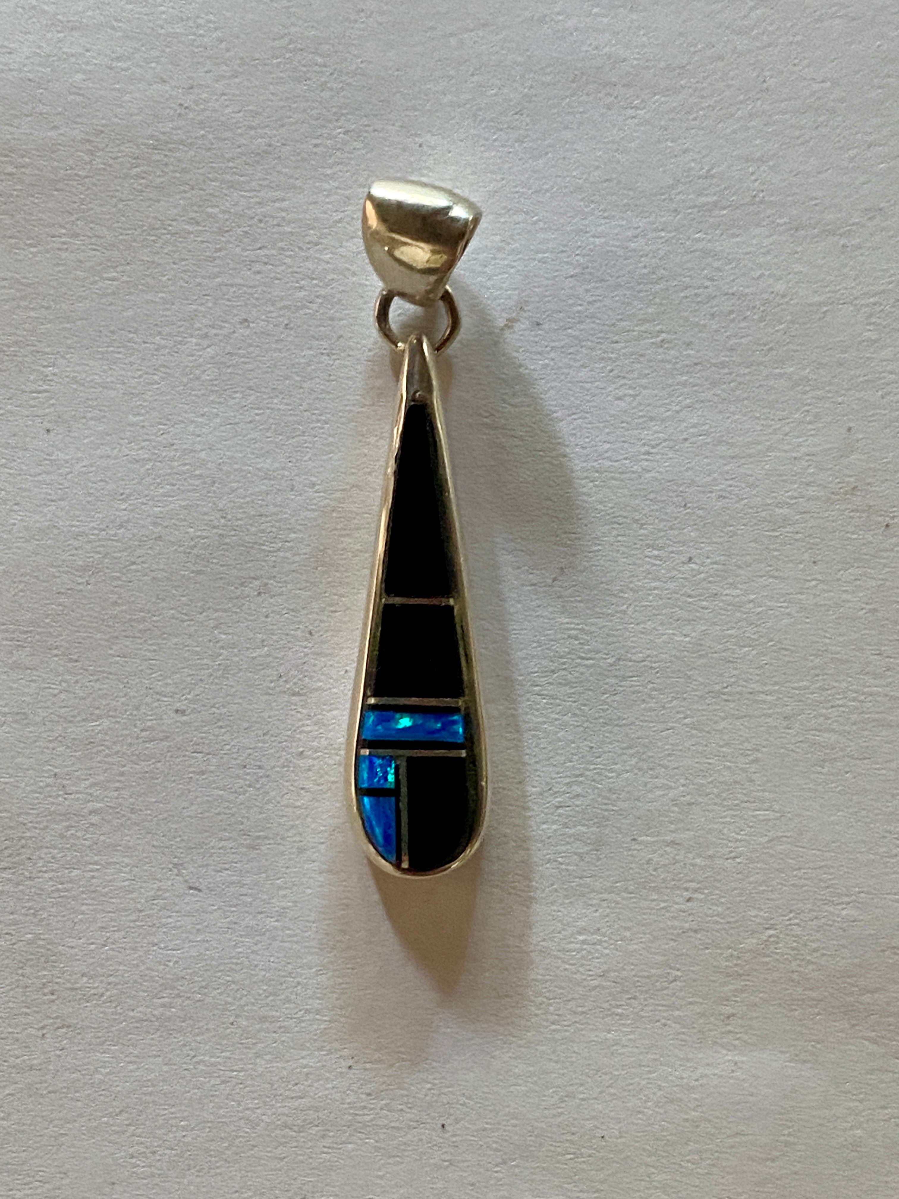 Handcrafted Onyx, Blue Opal Sterling Silver Pendant