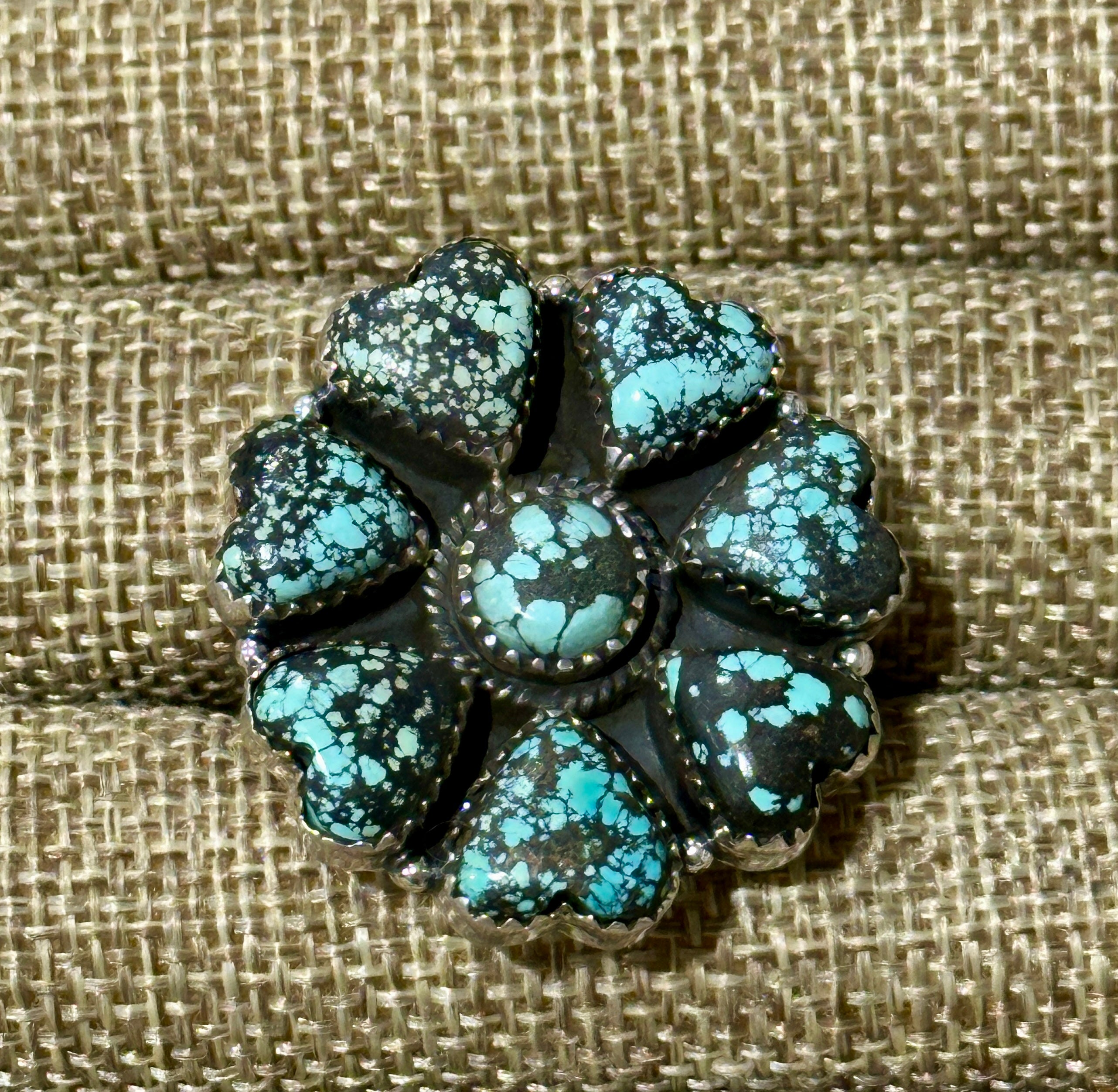 Beautiful Handmade New Lander Turquoise And Sterling Silver Heart Adjustable Statement Heart Ring