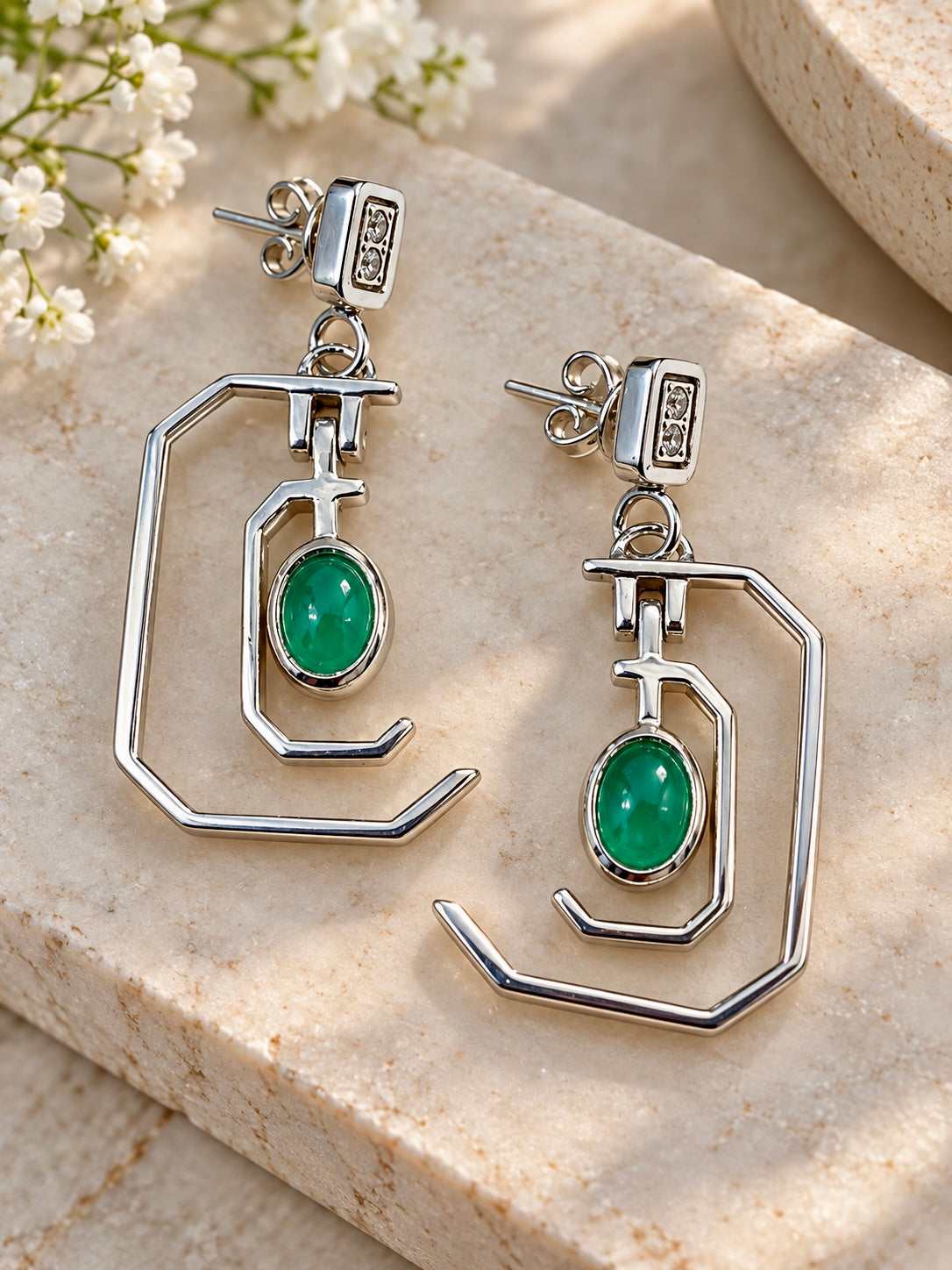 Emerald Earrings in Sterling Silver Dangle 1ct set 3