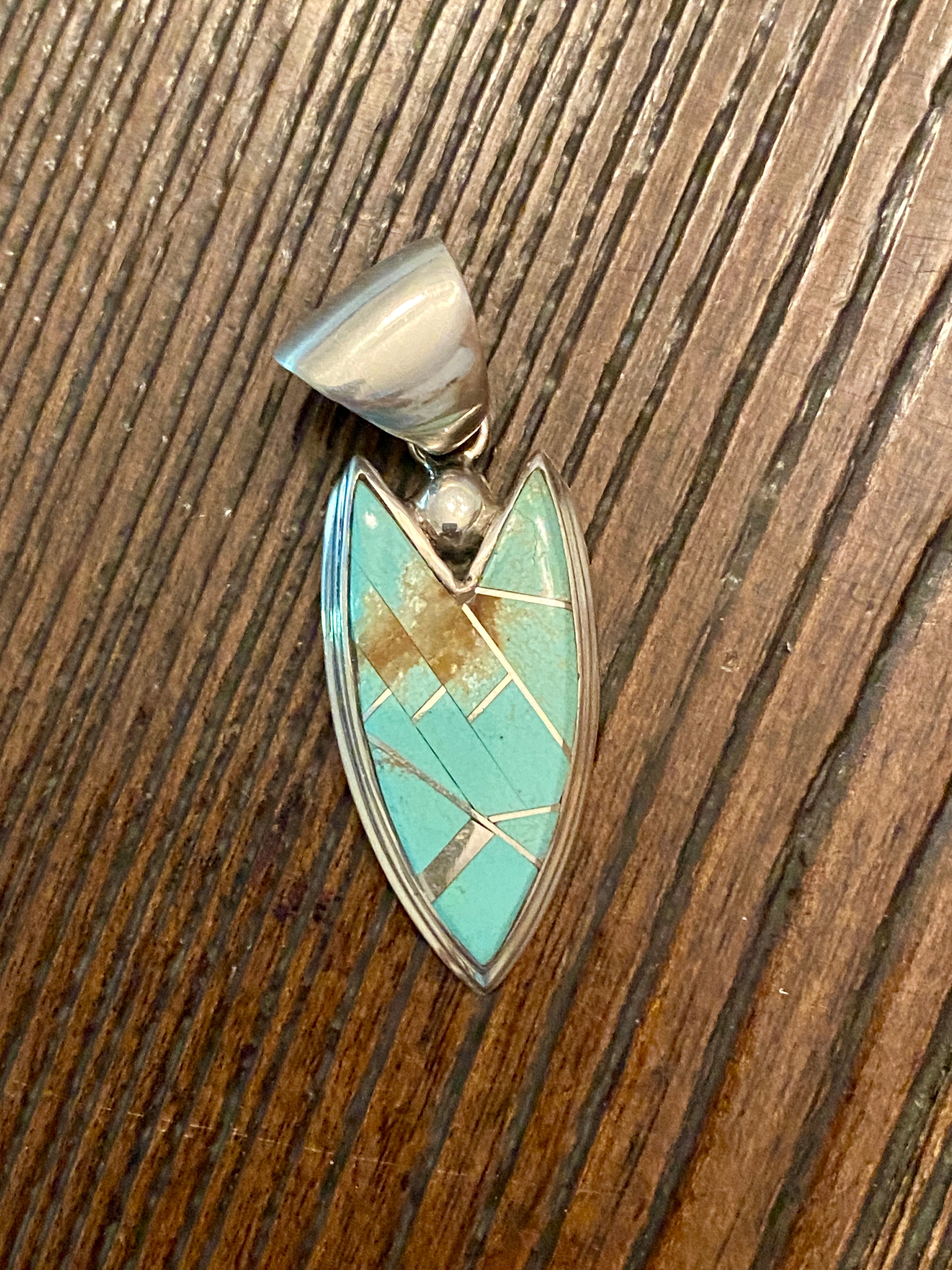 Handcrafted Turquoise Sterling Silver Arrow Pendant Necklace 24”
