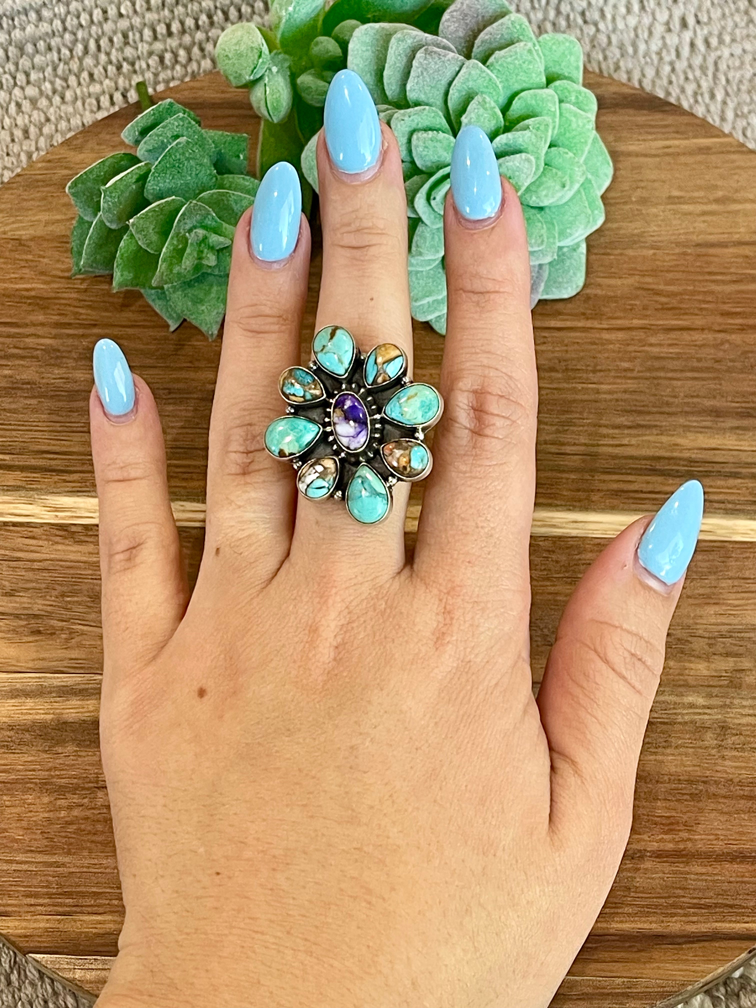 Beautiful Handmade Multi Stone And Sterling Silver Adjustable Ring