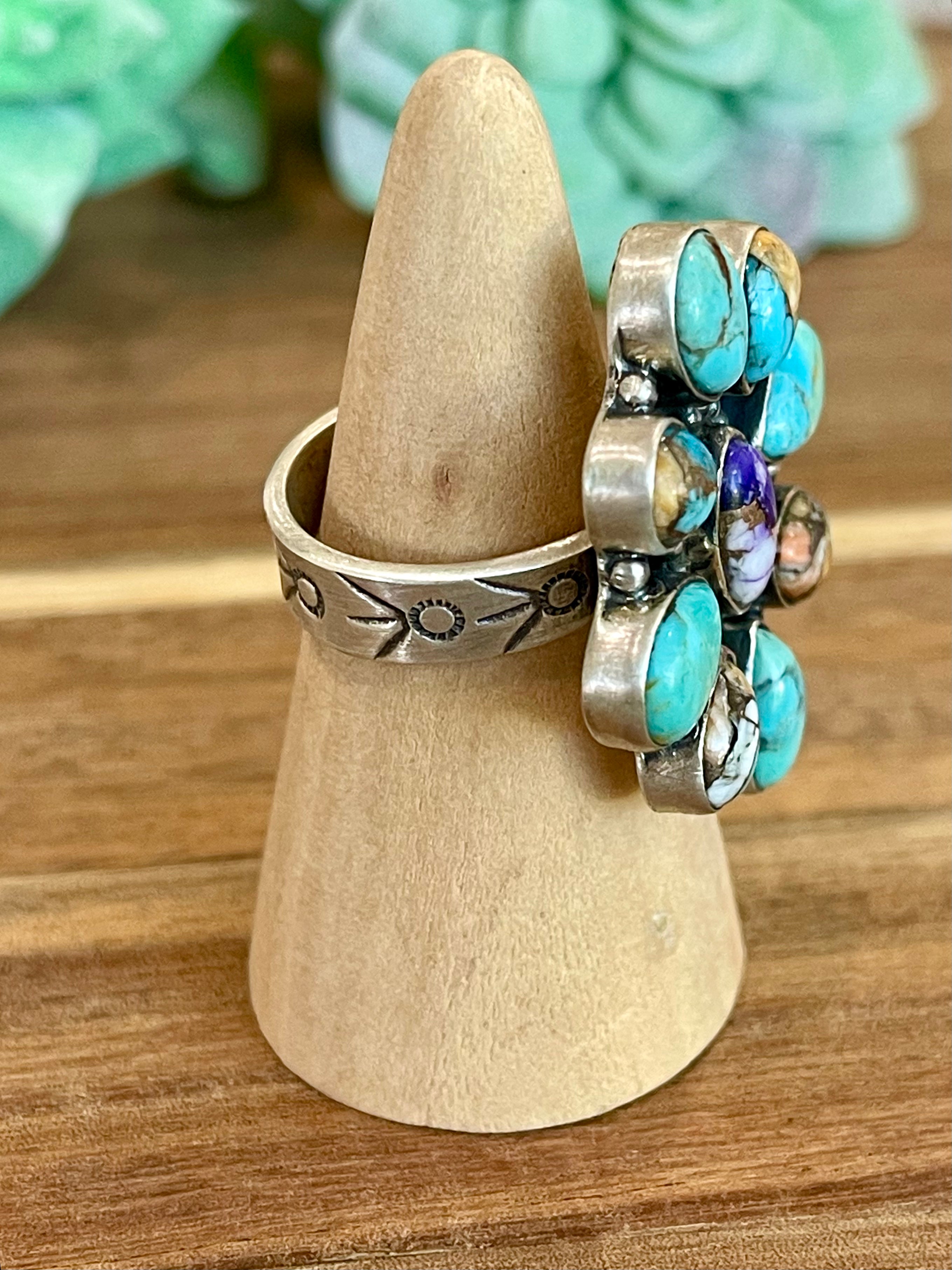 Beautiful Handmade Multi Stone And Sterling Silver Adjustable Ring