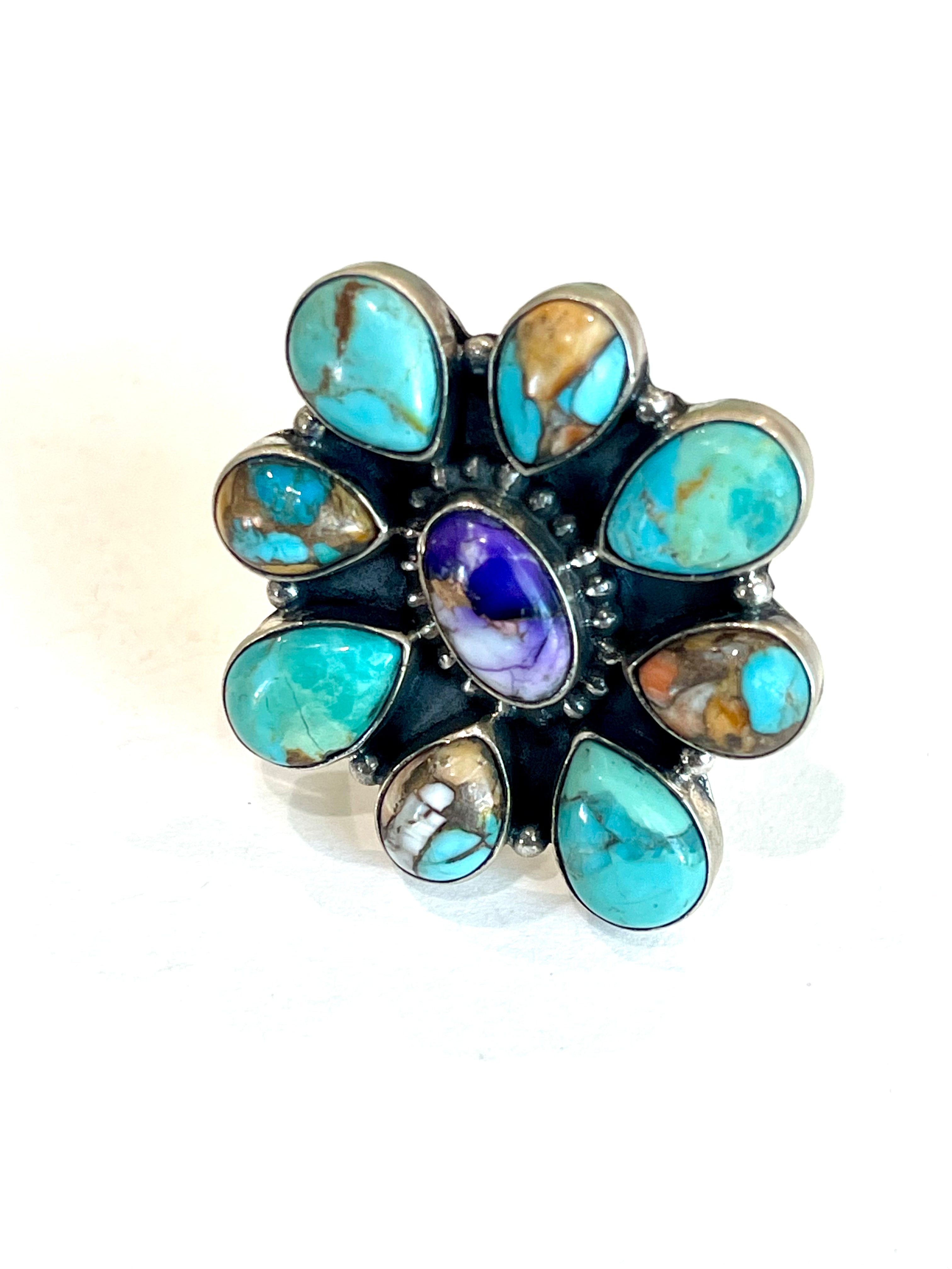 Beautiful Handmade Multi Stone And Sterling Silver Adjustable Ring