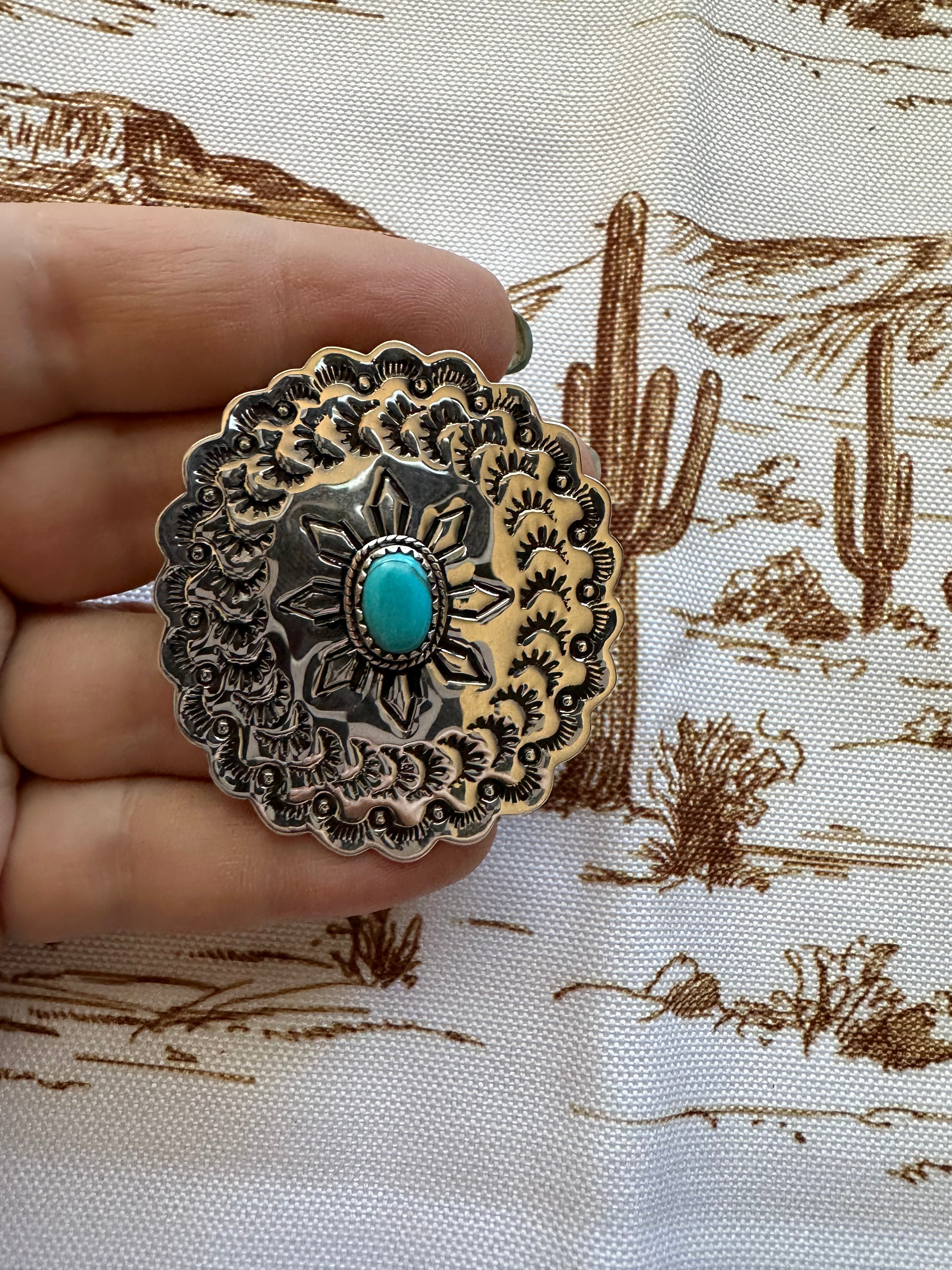 NFR COLLECTION Handmade Turquoise & Sterling Silver Adjustable Ring Signed Nizhoni