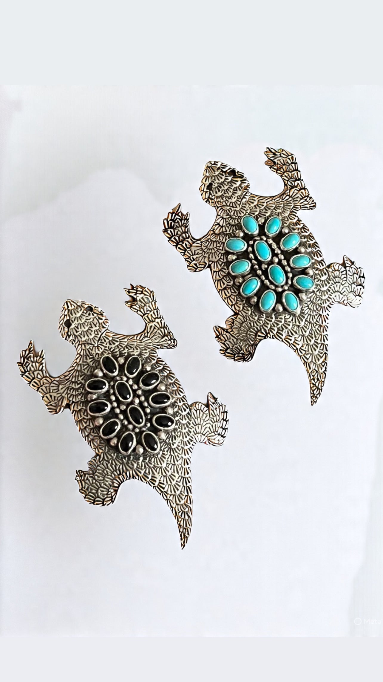 Handcrafted Sterling Silver and Stone Horned Toad Pin and Pendant by Lee Charley, Turquoise or Onyx