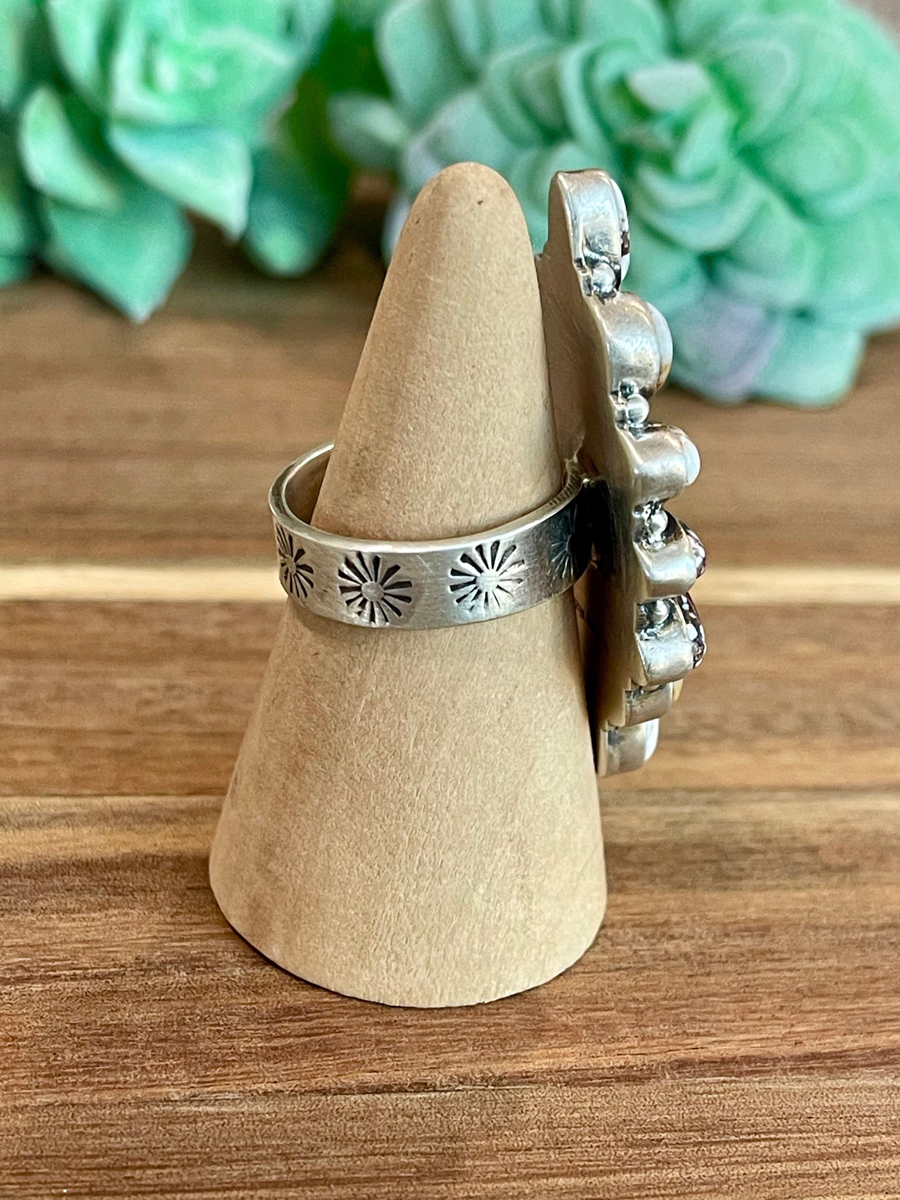 Beautiful Handmade Multi Stone And Sterling Silver Adjustable Ring