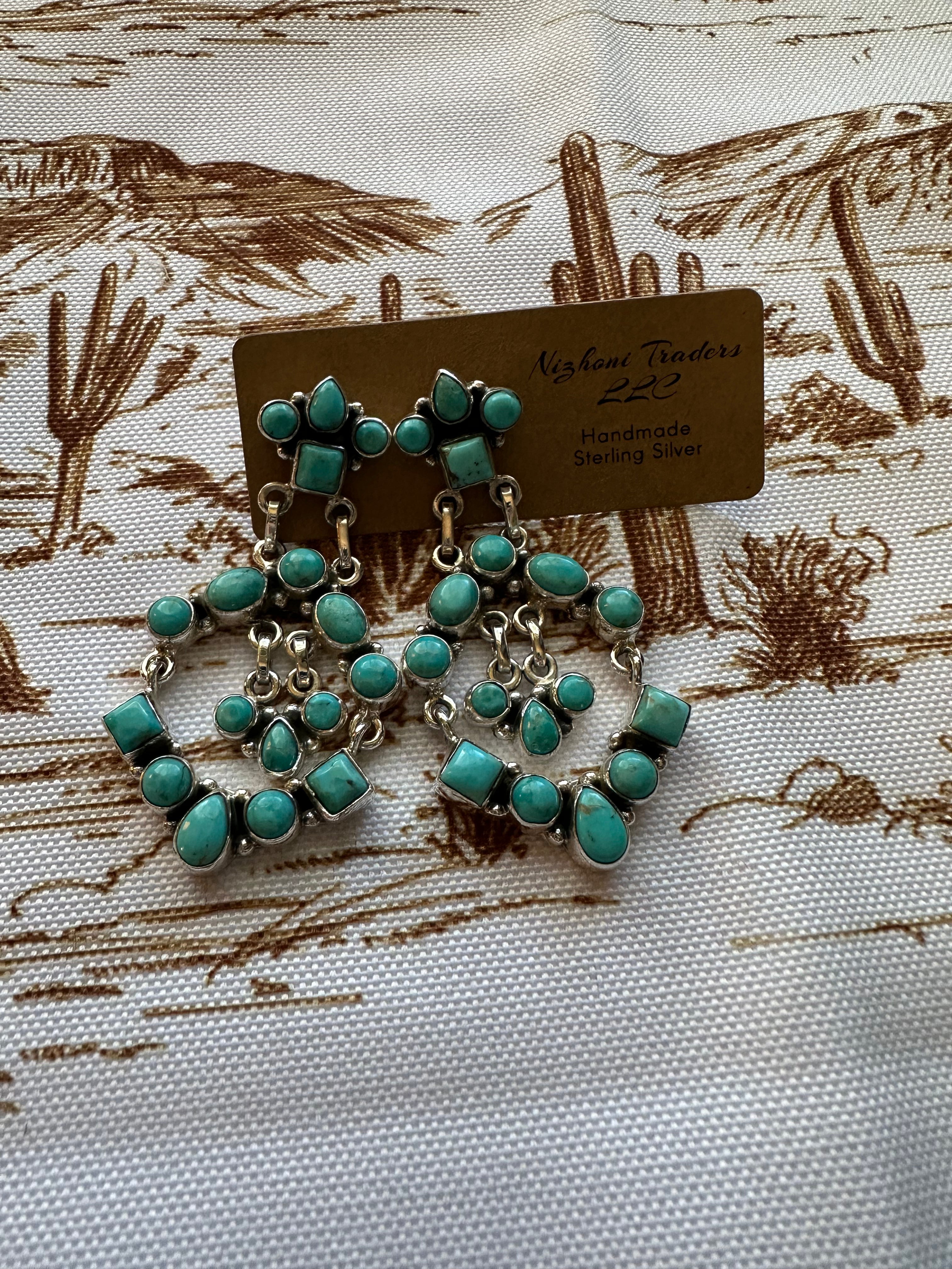 NFR COLLECTION Handmade Turquoise & Sterling Silver Dangle Earrings