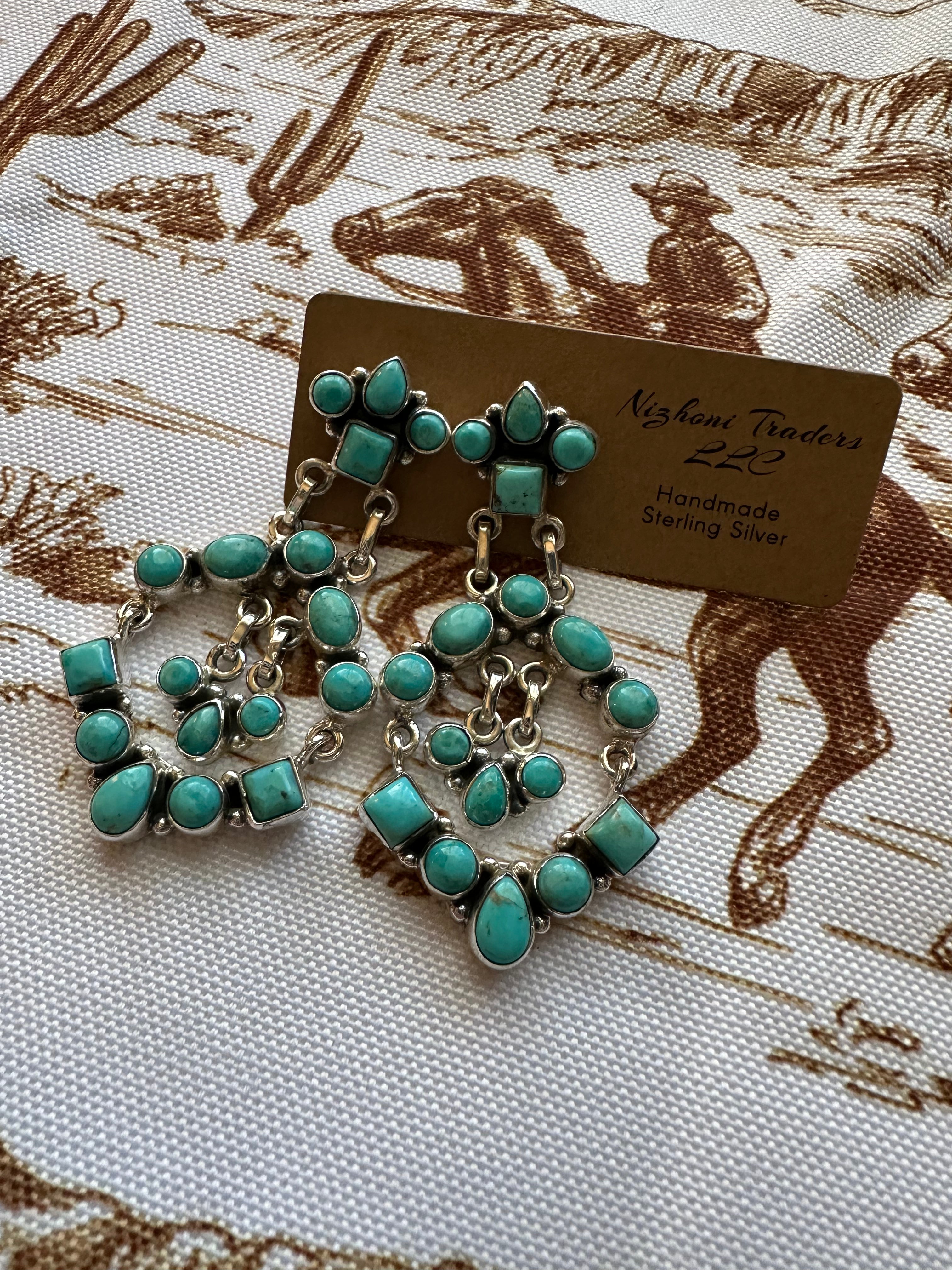 NFR COLLECTION Handmade Turquoise & Sterling Silver Dangle Earrings