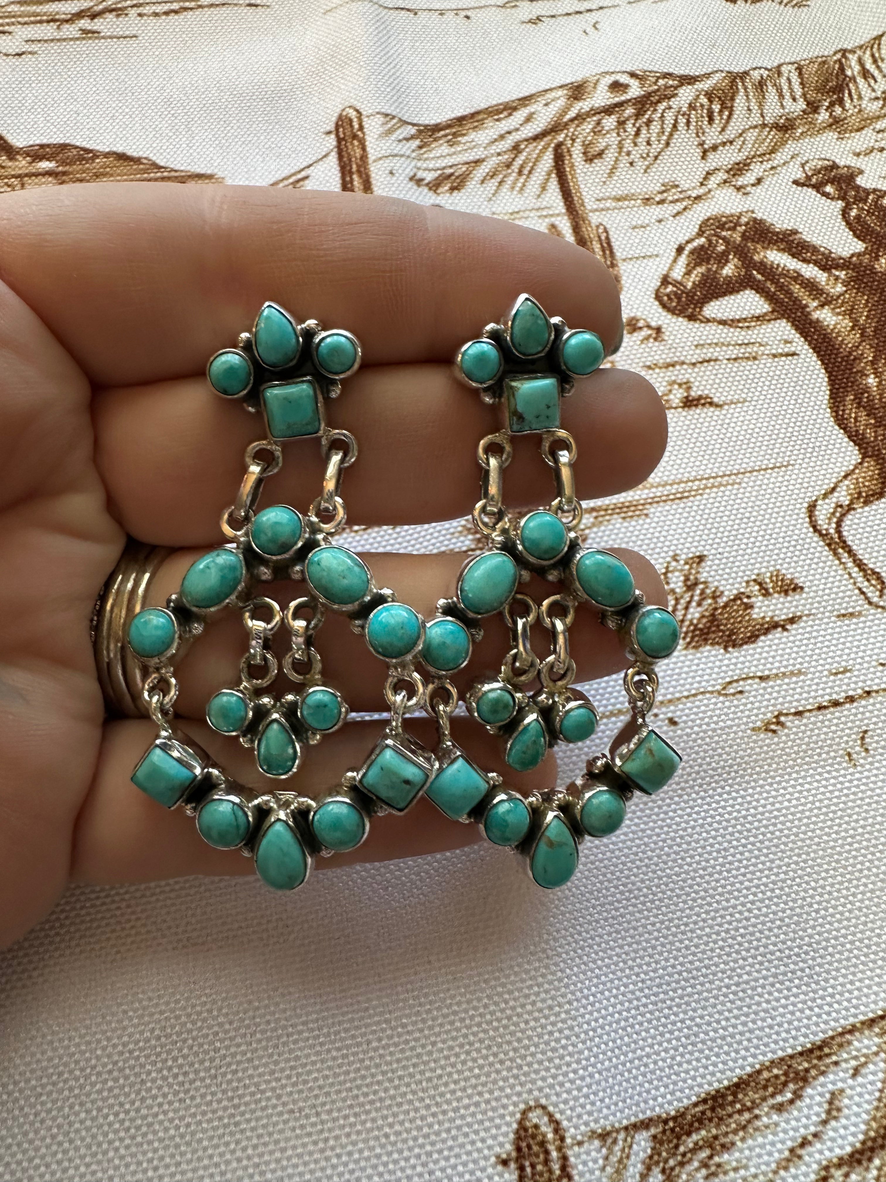 NFR COLLECTION Handmade Turquoise & Sterling Silver Dangle Earrings