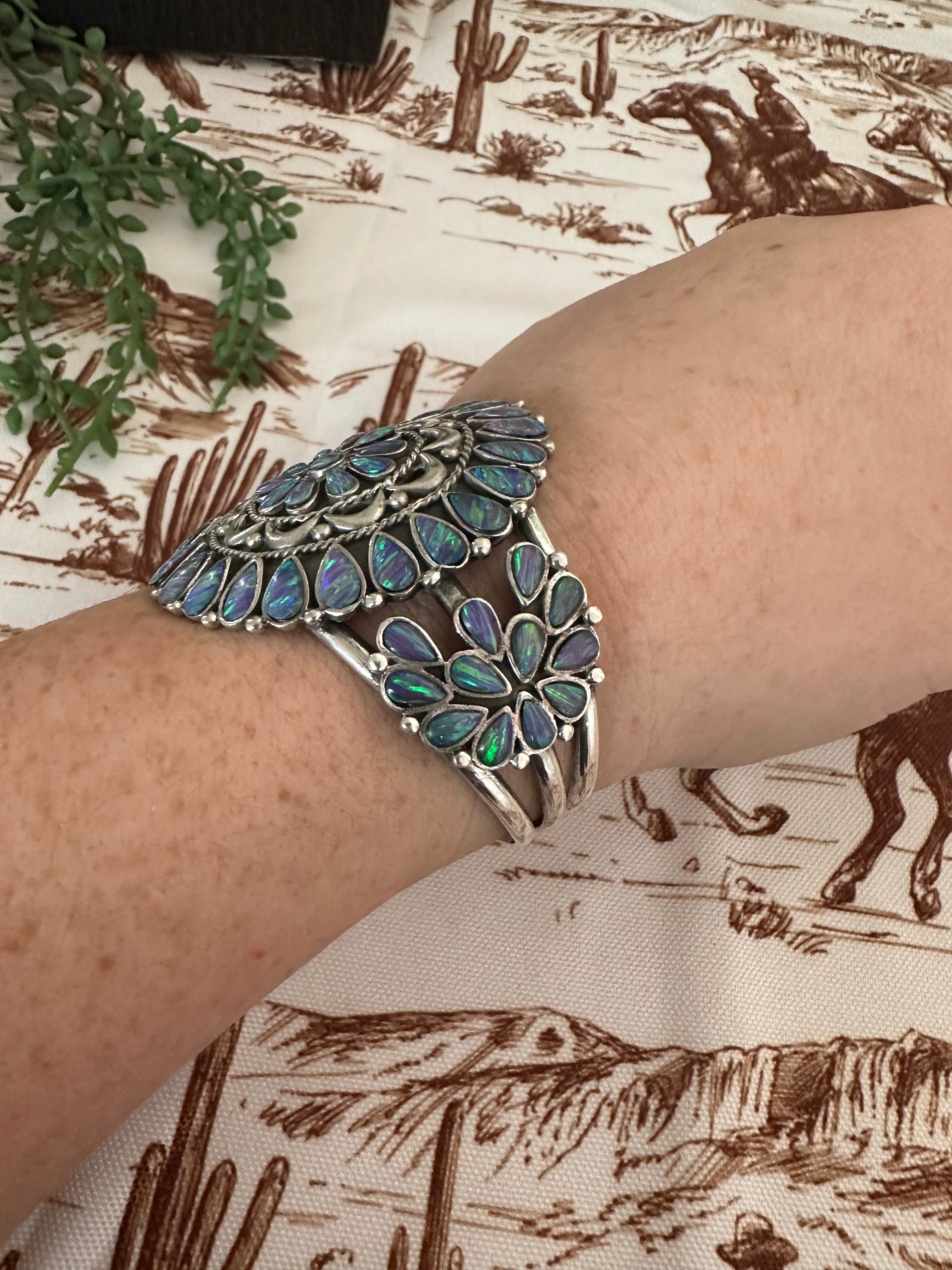 Handmade Sterling Silver & Purple Opal Cuff Bracelet /