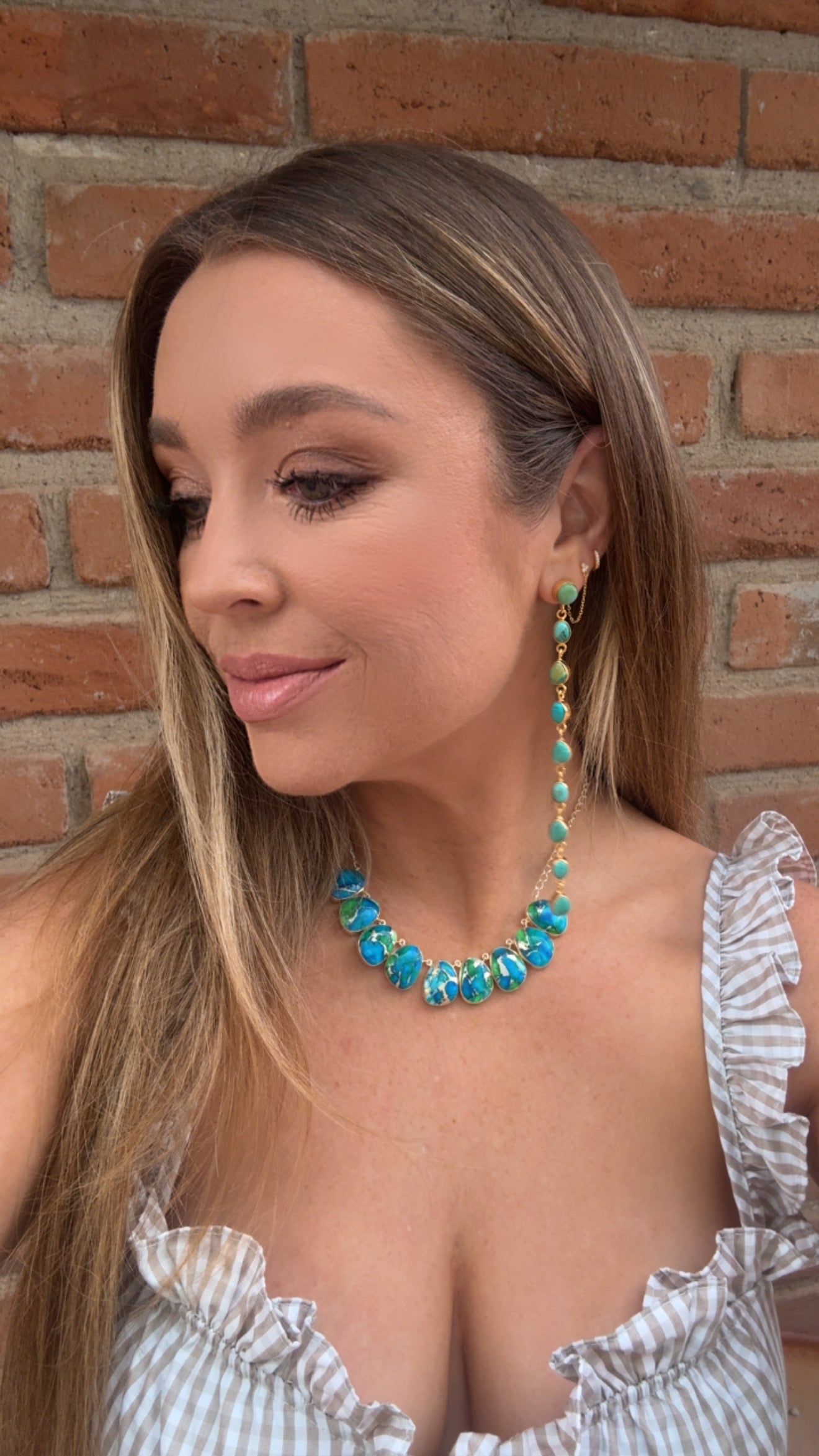 “The Golden Collection” RUNWAY Handmade Natural Kingman Turquoise Post Dangle Earrings (4)