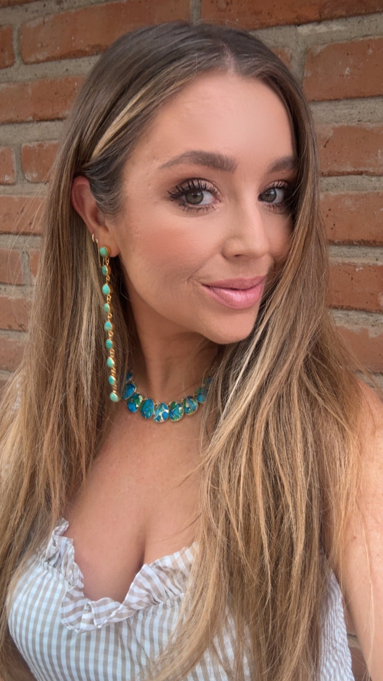 “The Golden Collection” RUNWAY Handmade Natural Kingman Turquoise Post Dangle Earrings (4)