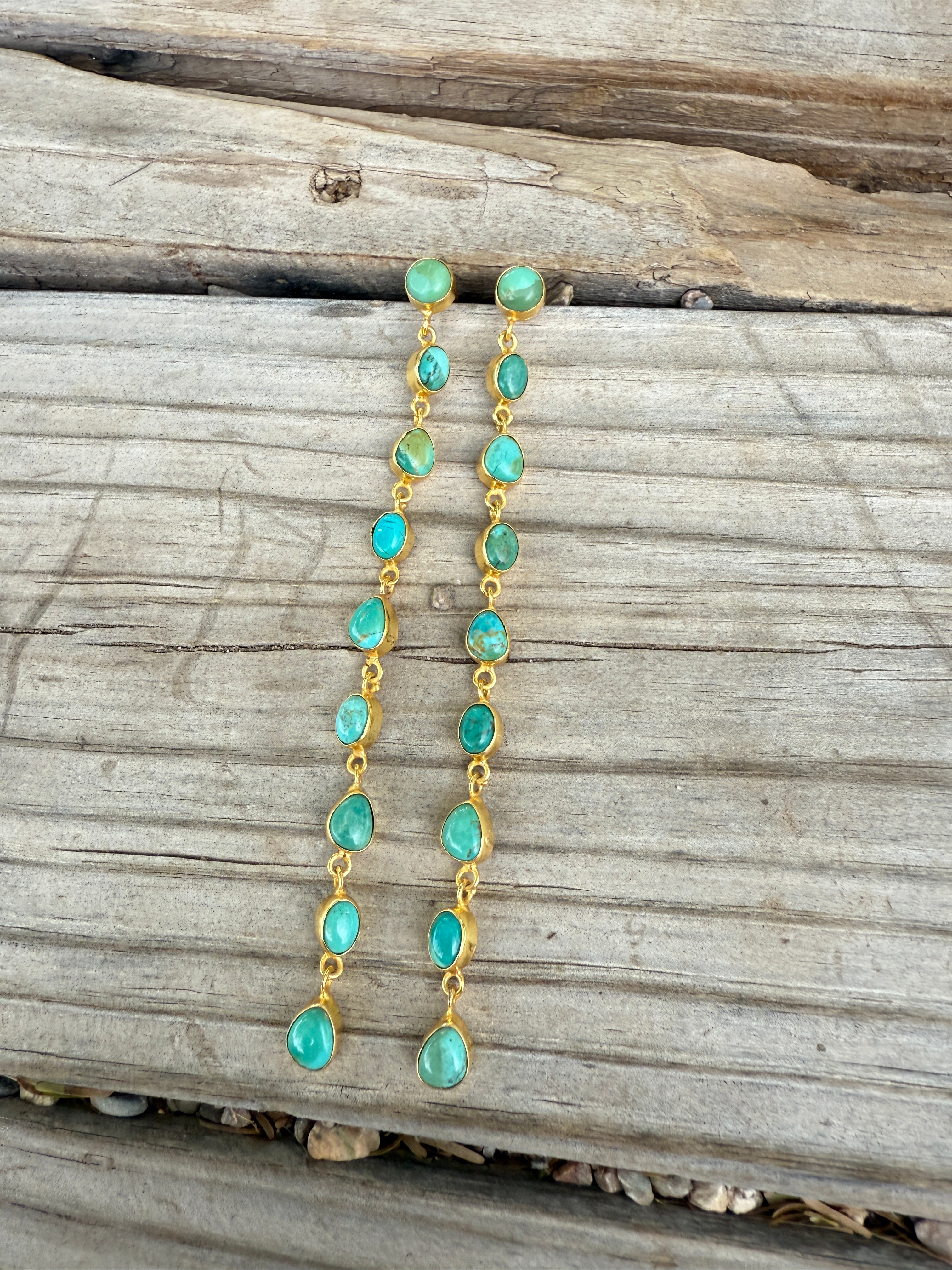 “The Golden Collection” RUNWAY Handmade Natural Kingman Turquoise Post Dangle Earrings (4)