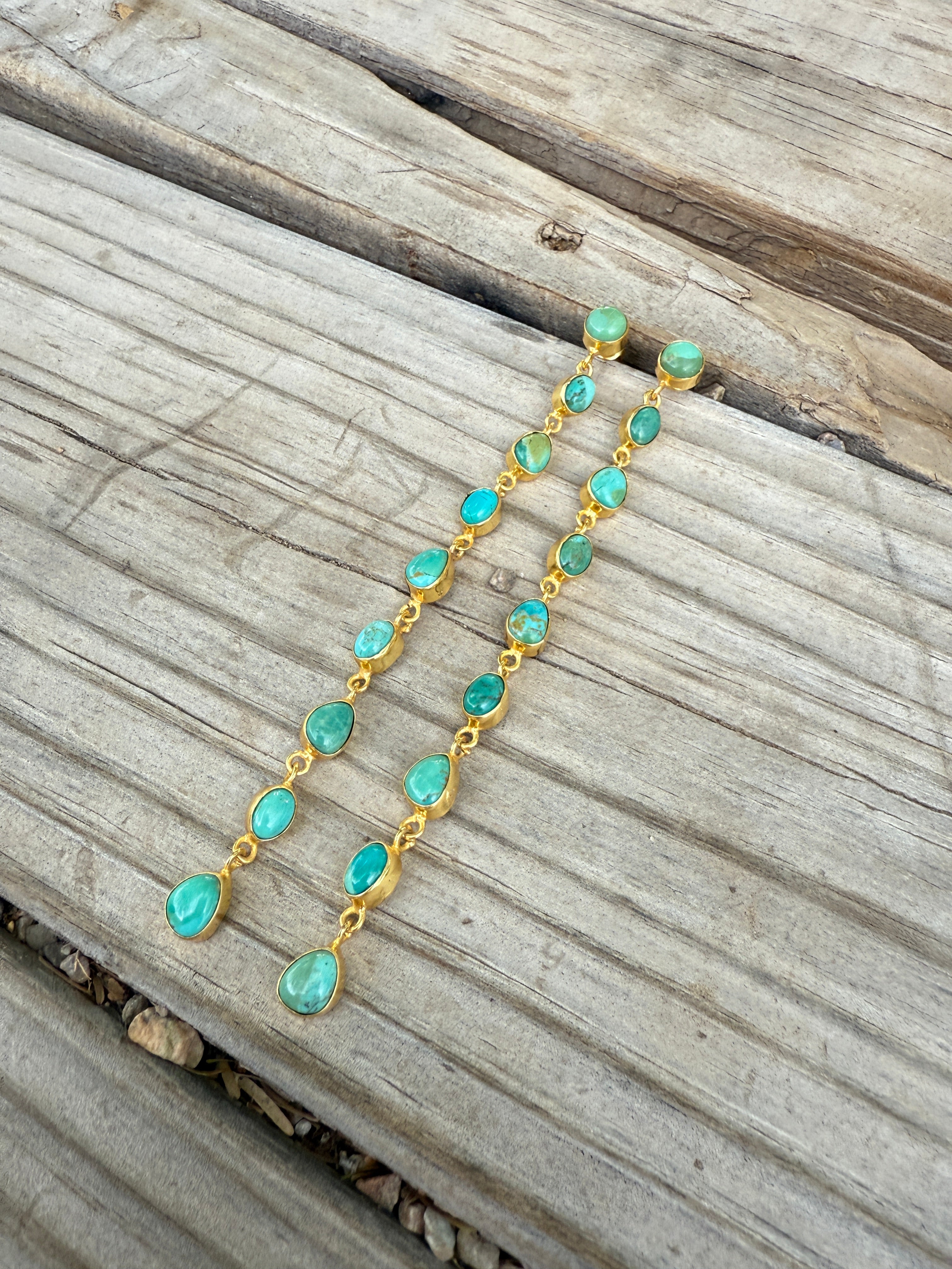 “The Golden Collection” RUNWAY Handmade Natural Kingman Turquoise Post Dangle Earrings (4)