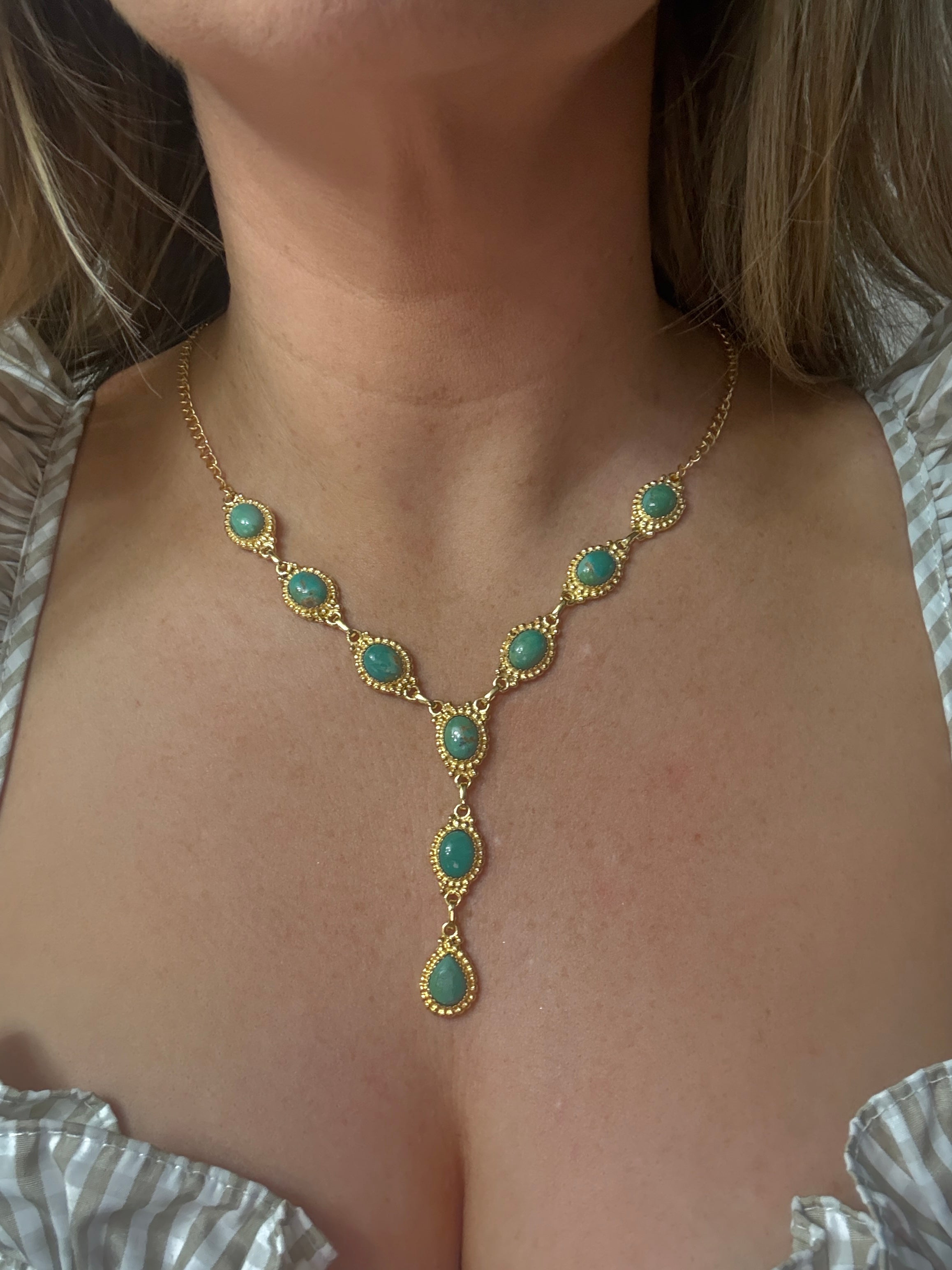 “The Golden Collection” Handmade Turquoise Gold Plated Lariat Necklace
